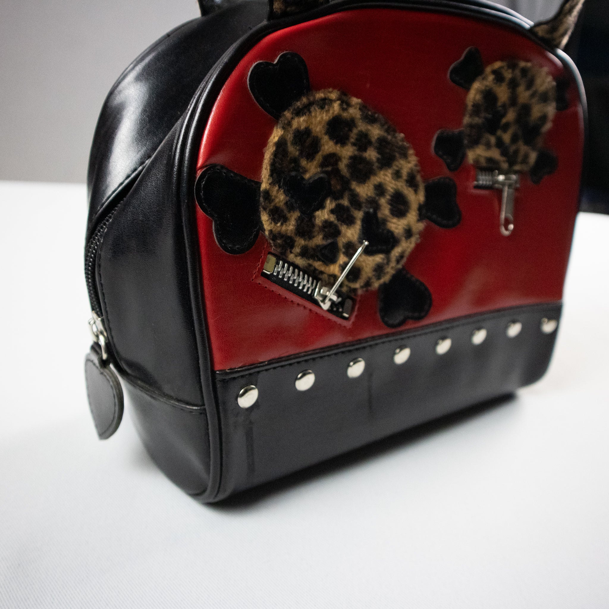 Demonia Skull Cheetah Print Leather Bag / OS
