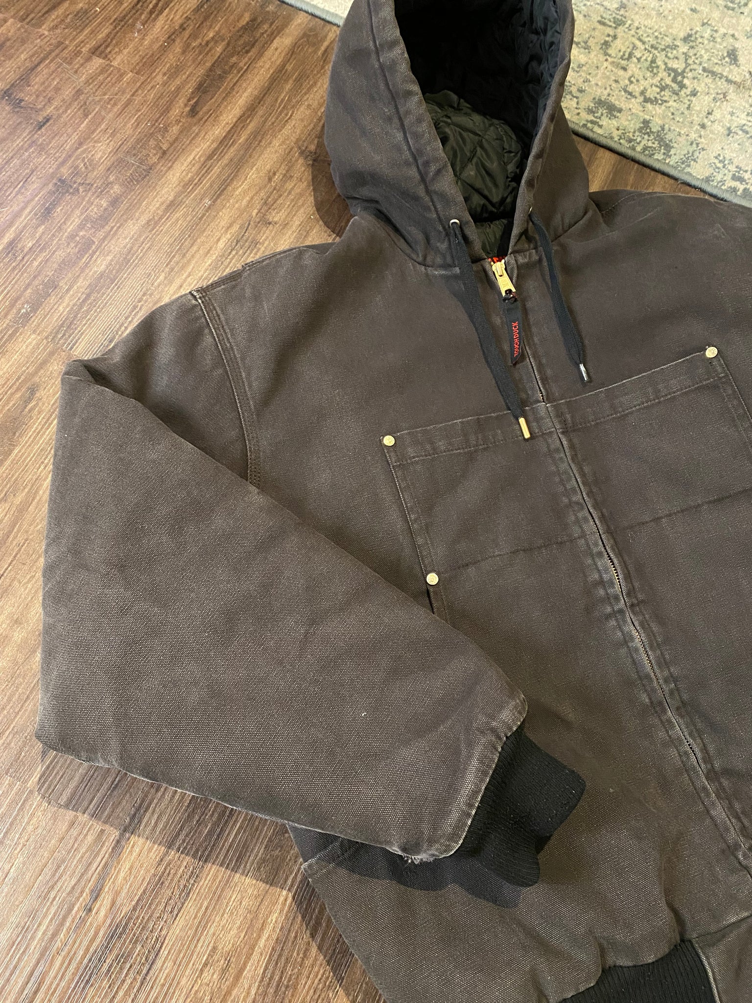 Tough duck hooded work jacket / large