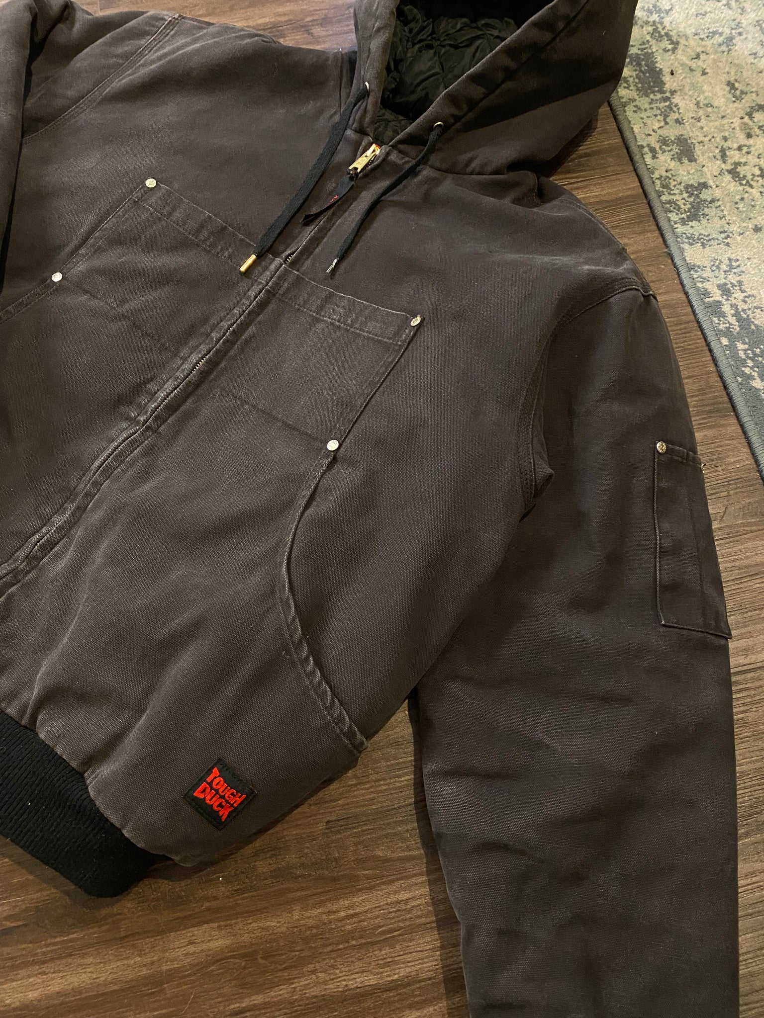 Tough duck hooded work jacket / large