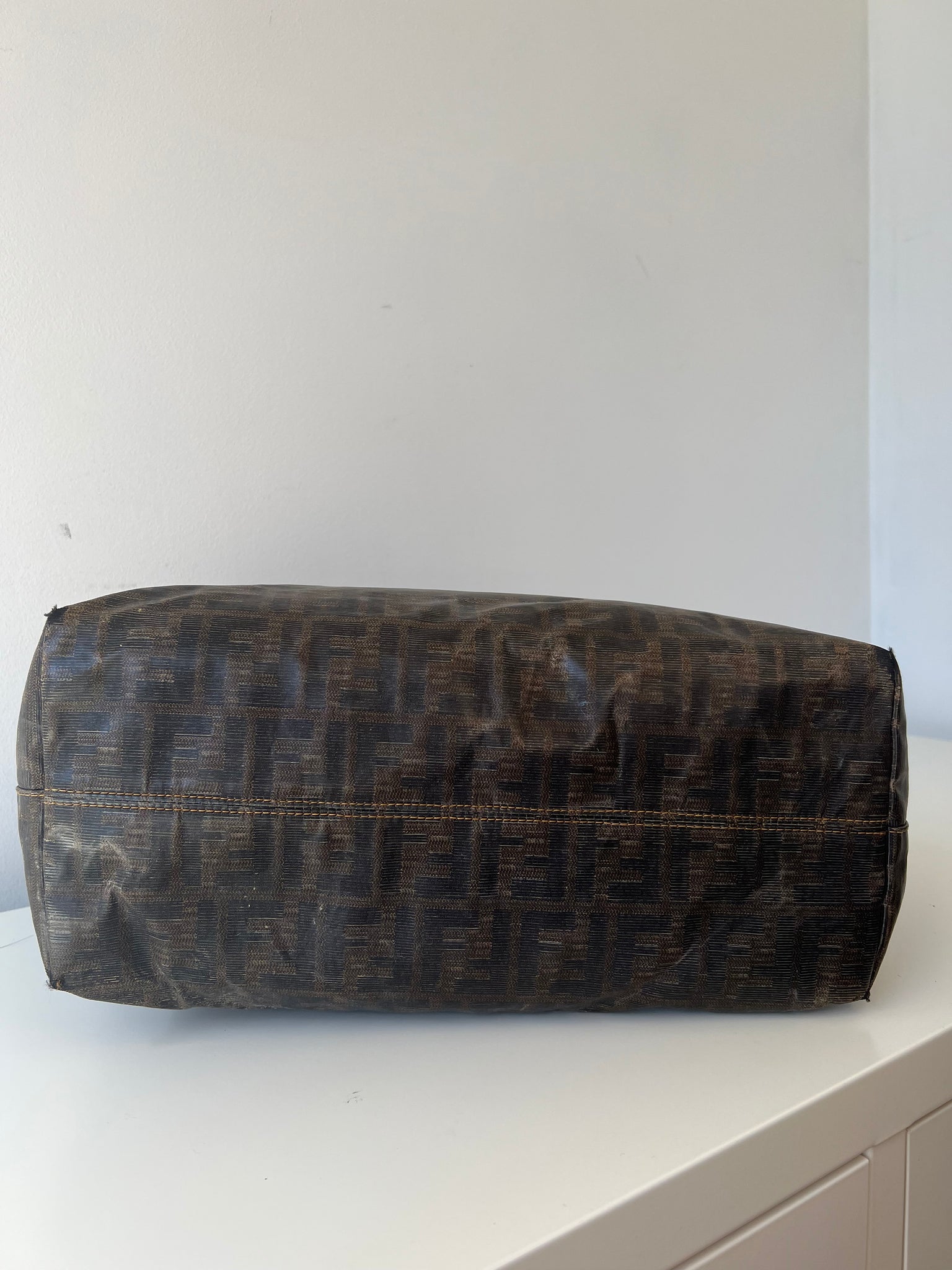 FENDI ROLL ZUCCA TOTE BAG / BROWN