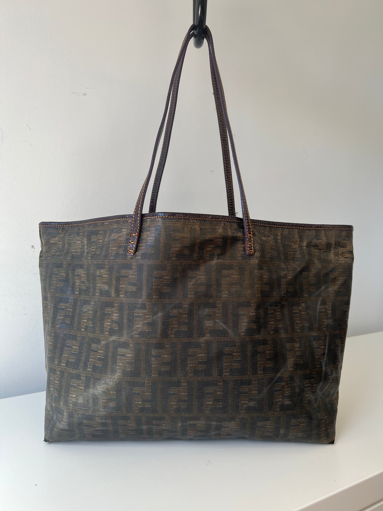 FENDI ROLL ZUCCA TOTE BAG / BROWN