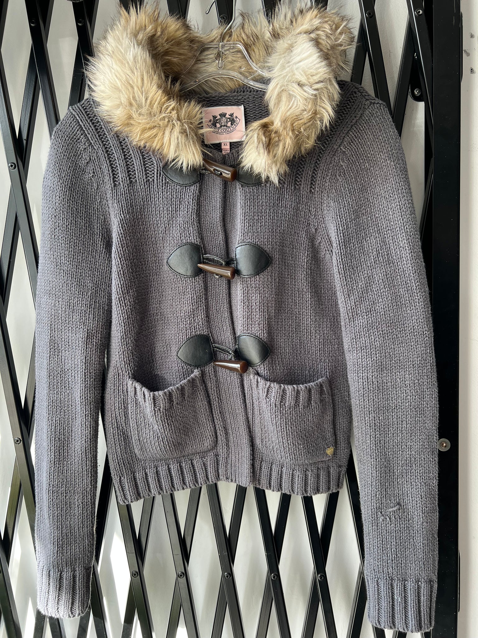 JUICY COUTURE GREY KNIT FUR JACKET / SMALL