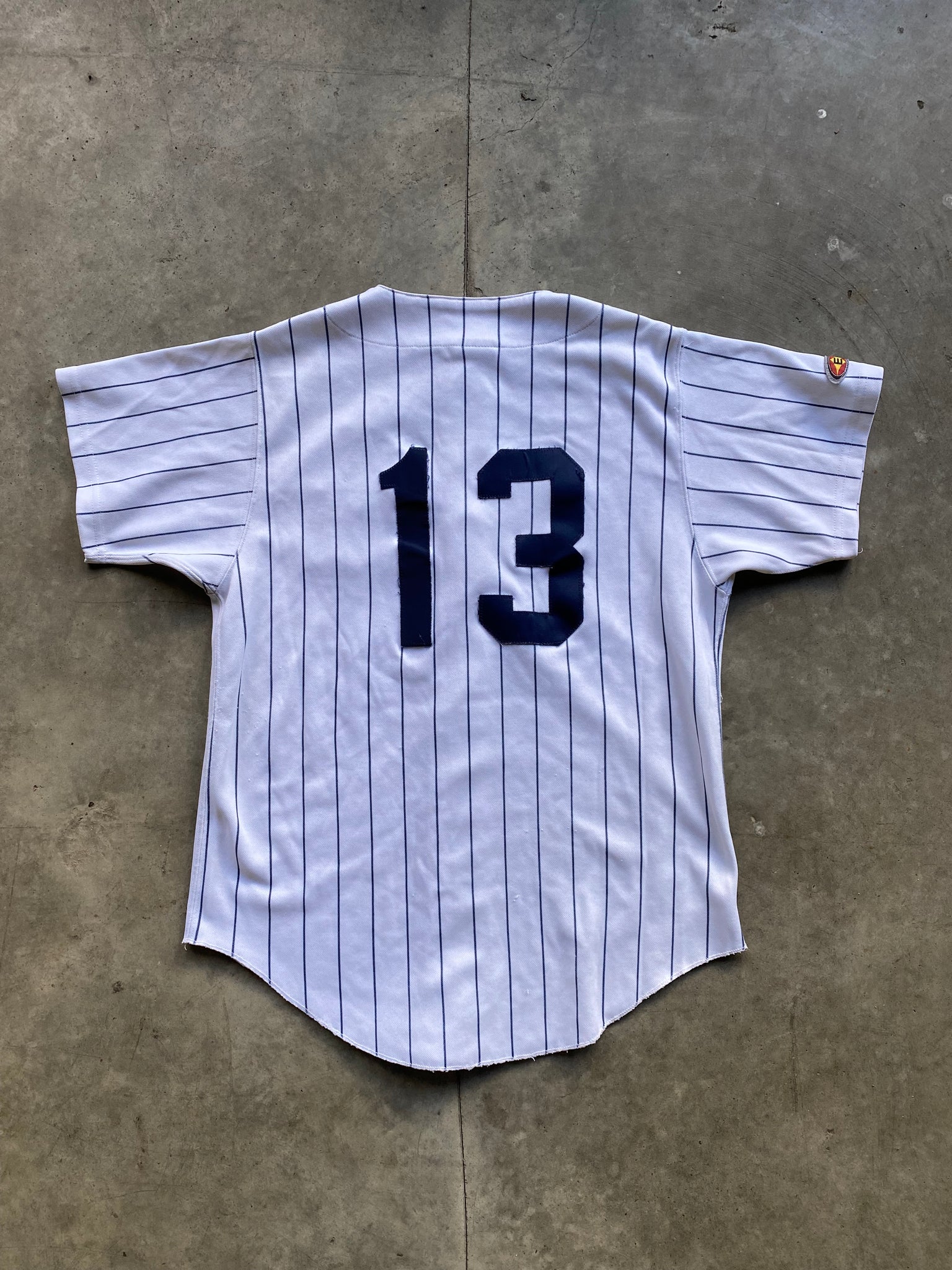 NY PINSTRIPE BASEBALL JERSEY BY EASTON / SMALL