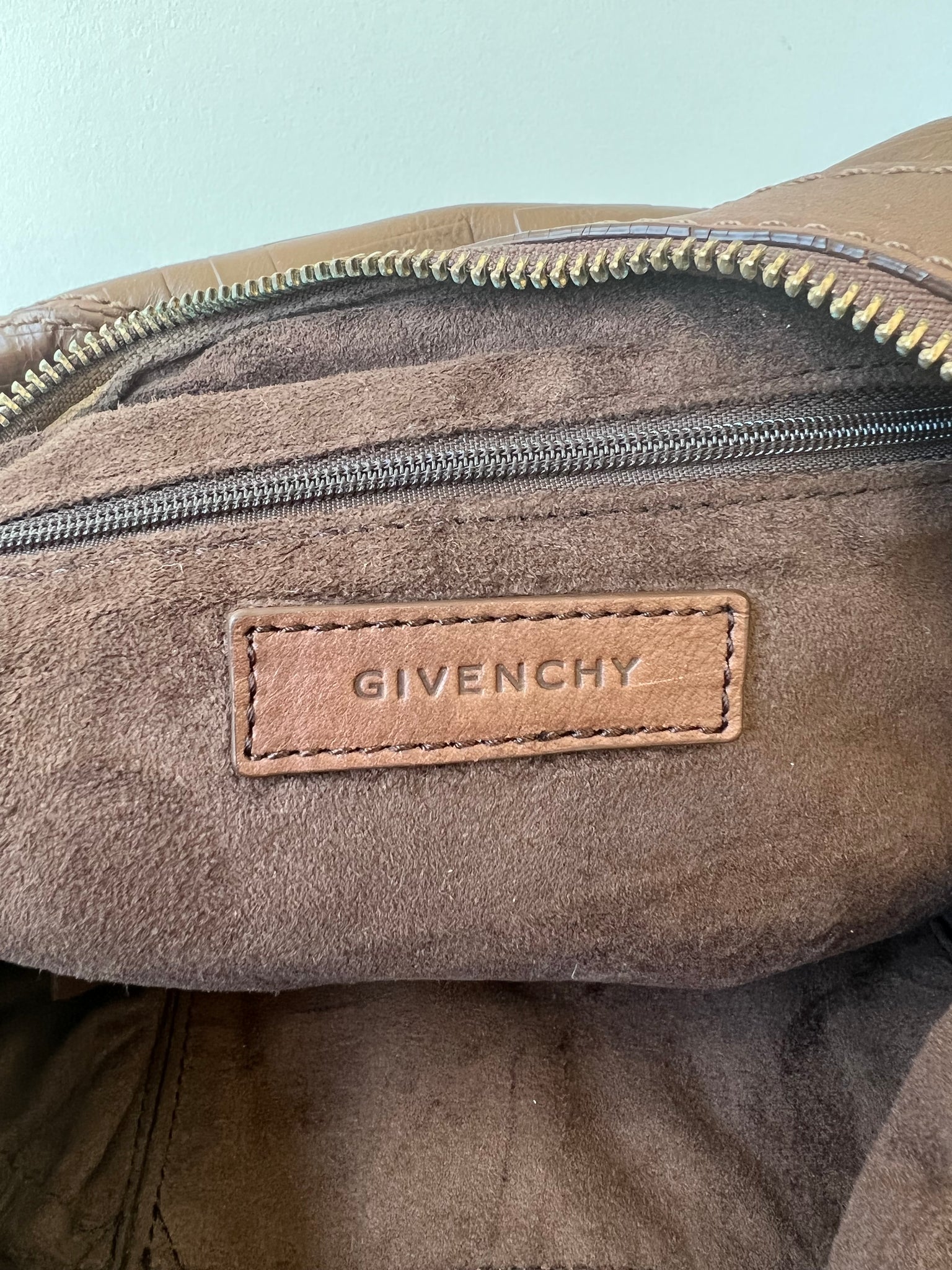 GIVENCHY SIGNATURE EMBOSSED LEATHER HOBO BAG / BROWN