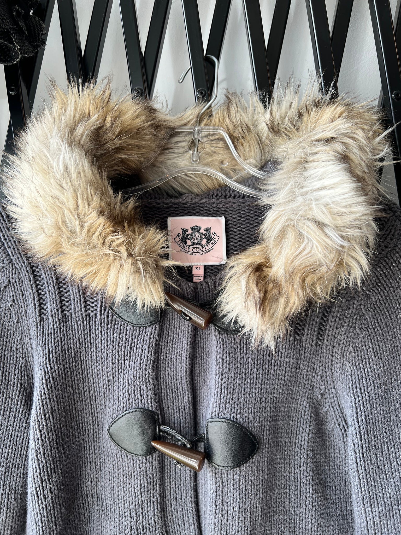 JUICY COUTURE GREY KNIT FUR JACKET / SMALL