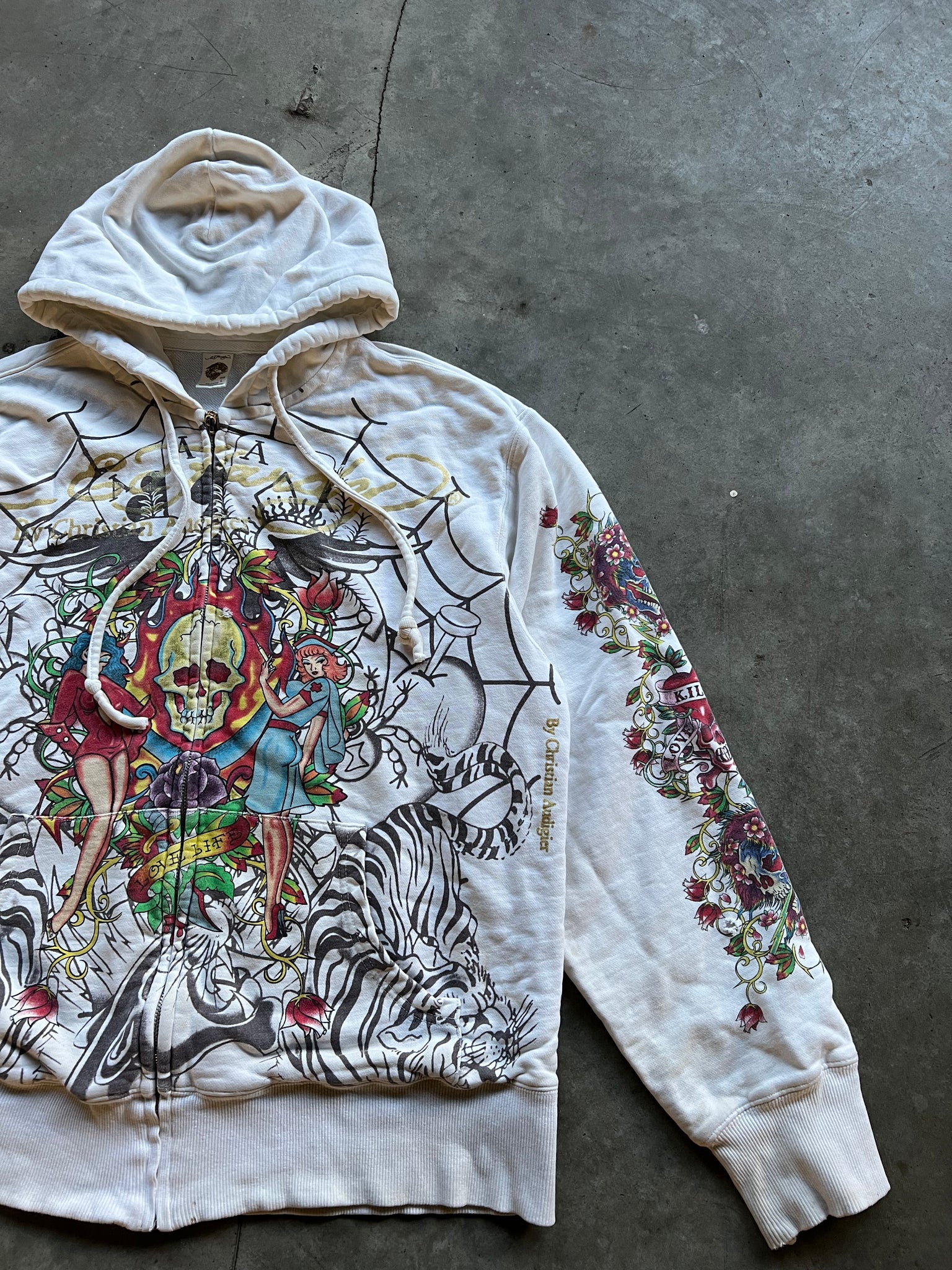 ED HARDY ZIP-UP HOODIE / LARGE