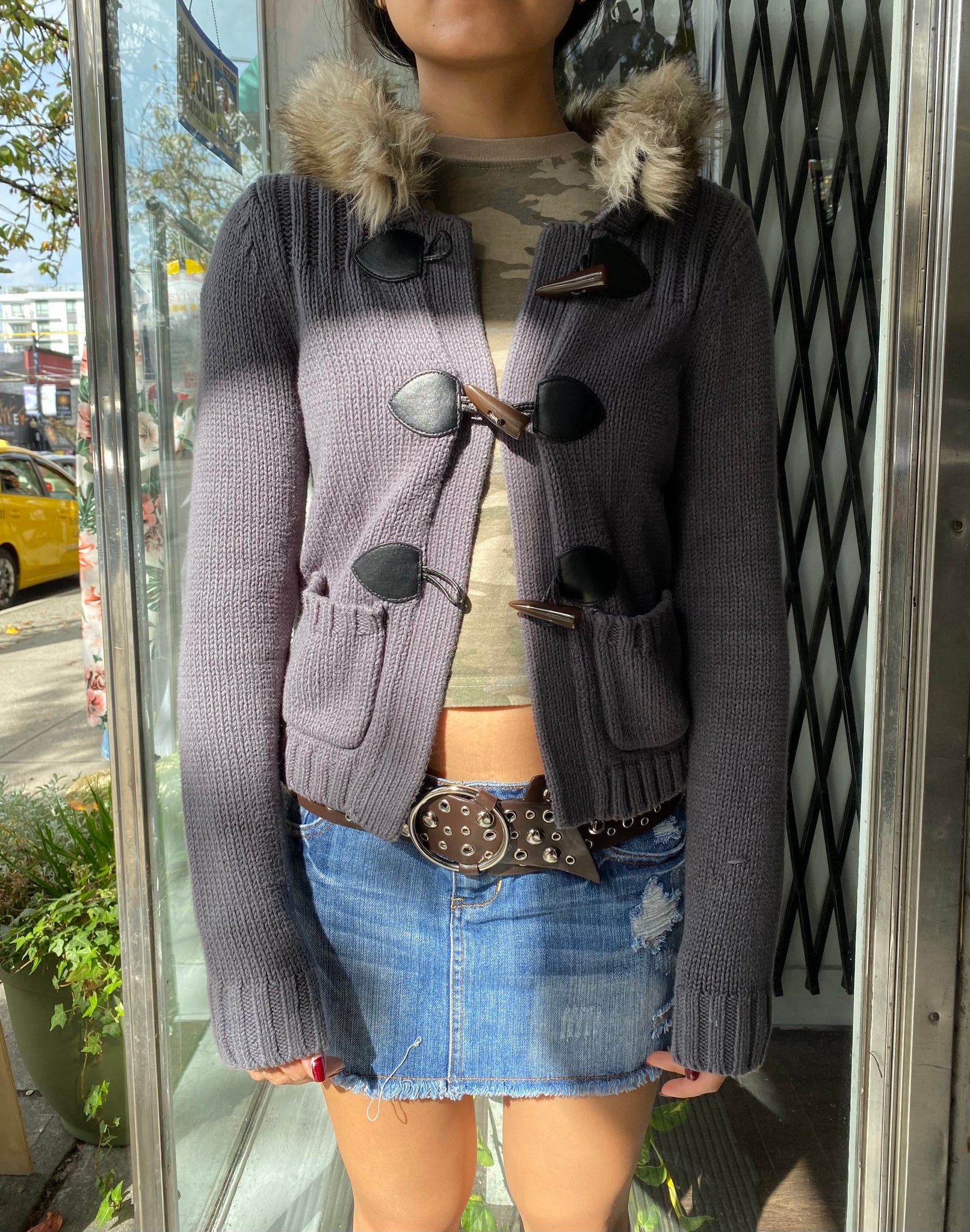 JUICY COUTURE GREY KNIT FUR JACKET / SMALL