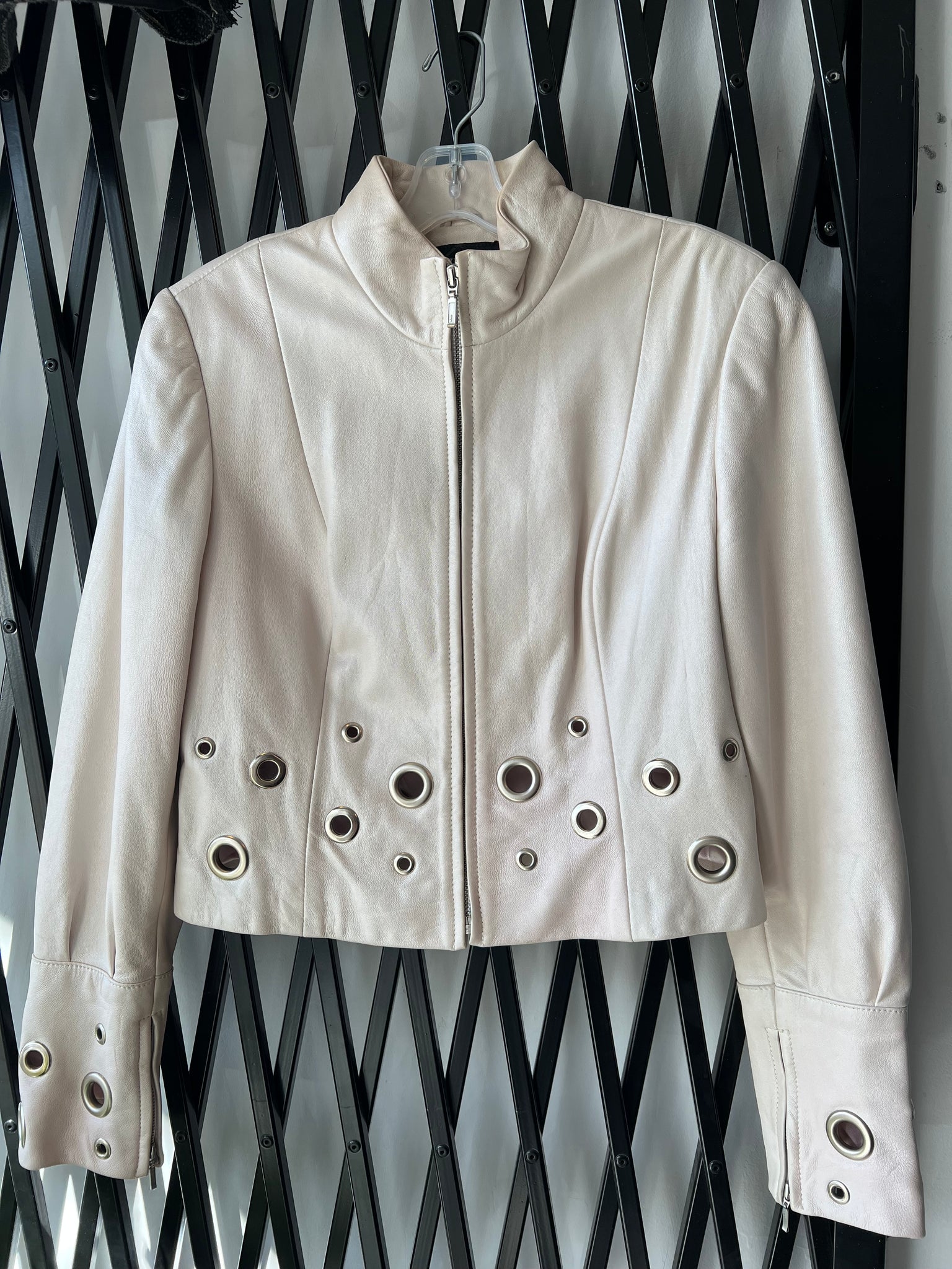 ENVIRO WHITE GROMMET LEATHER JACKET / MEDIUM