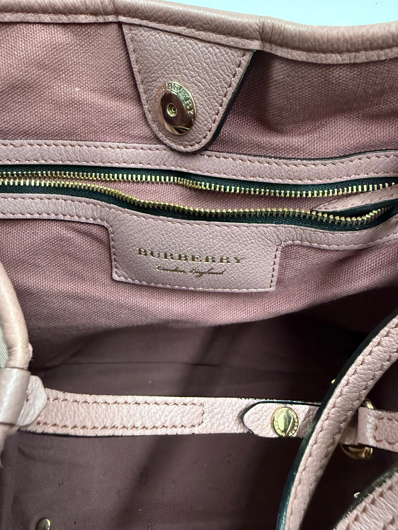 Burberry Horseferry dusty pink check tote / OS