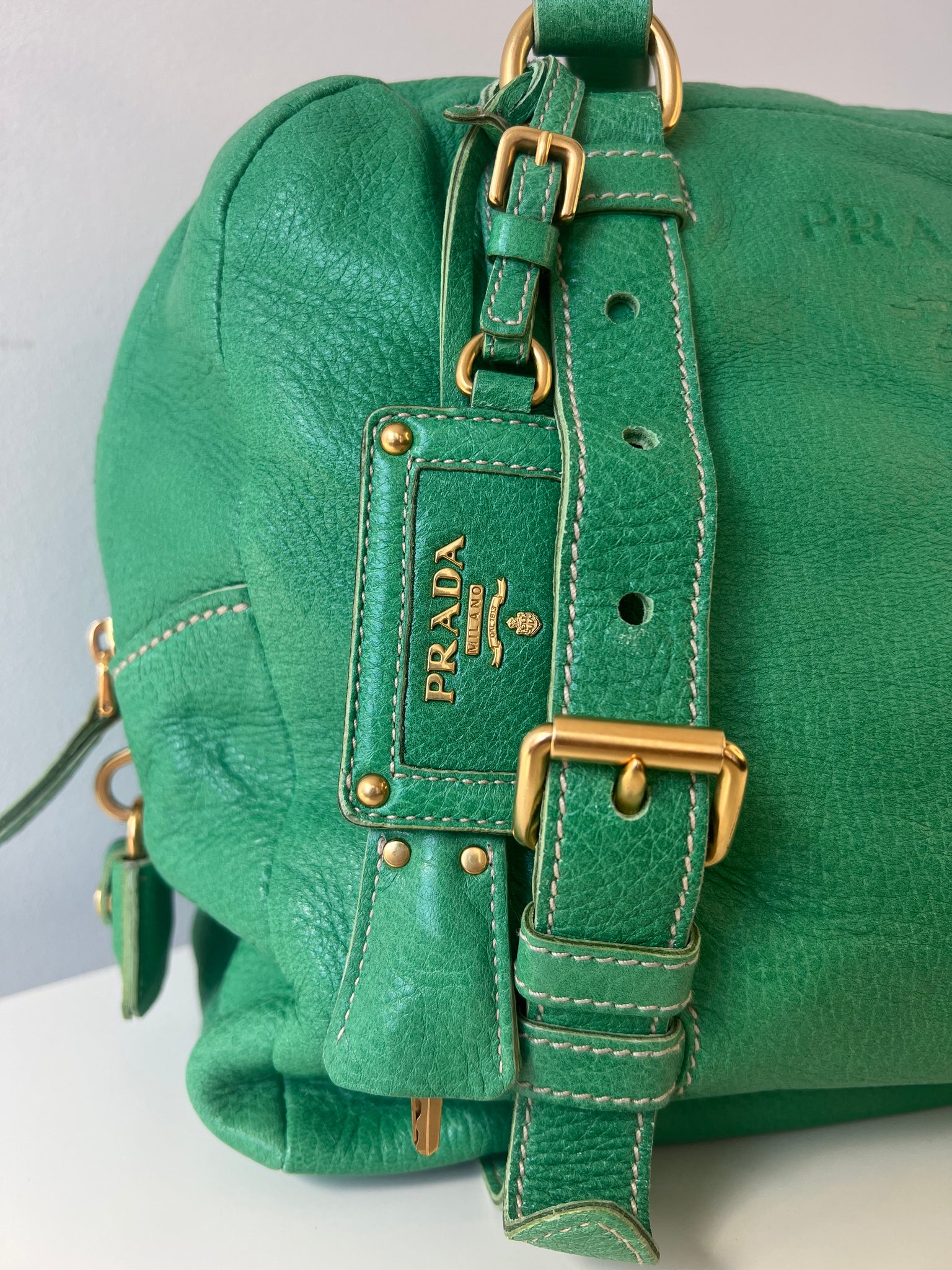 PRADA CERVO FOLDING BAG / GREEN