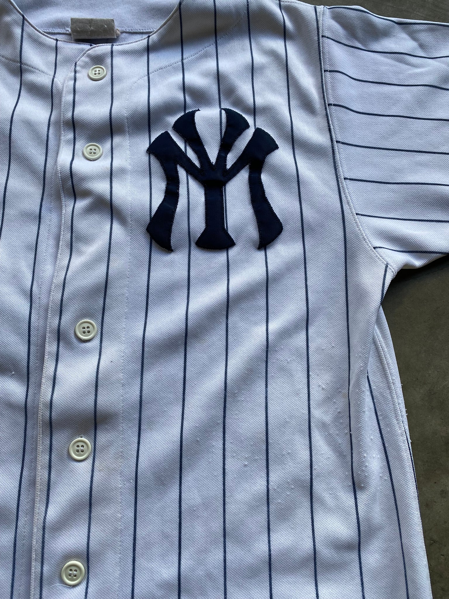 NY PINSTRIPE BASEBALL JERSEY BY EASTON / SMALL