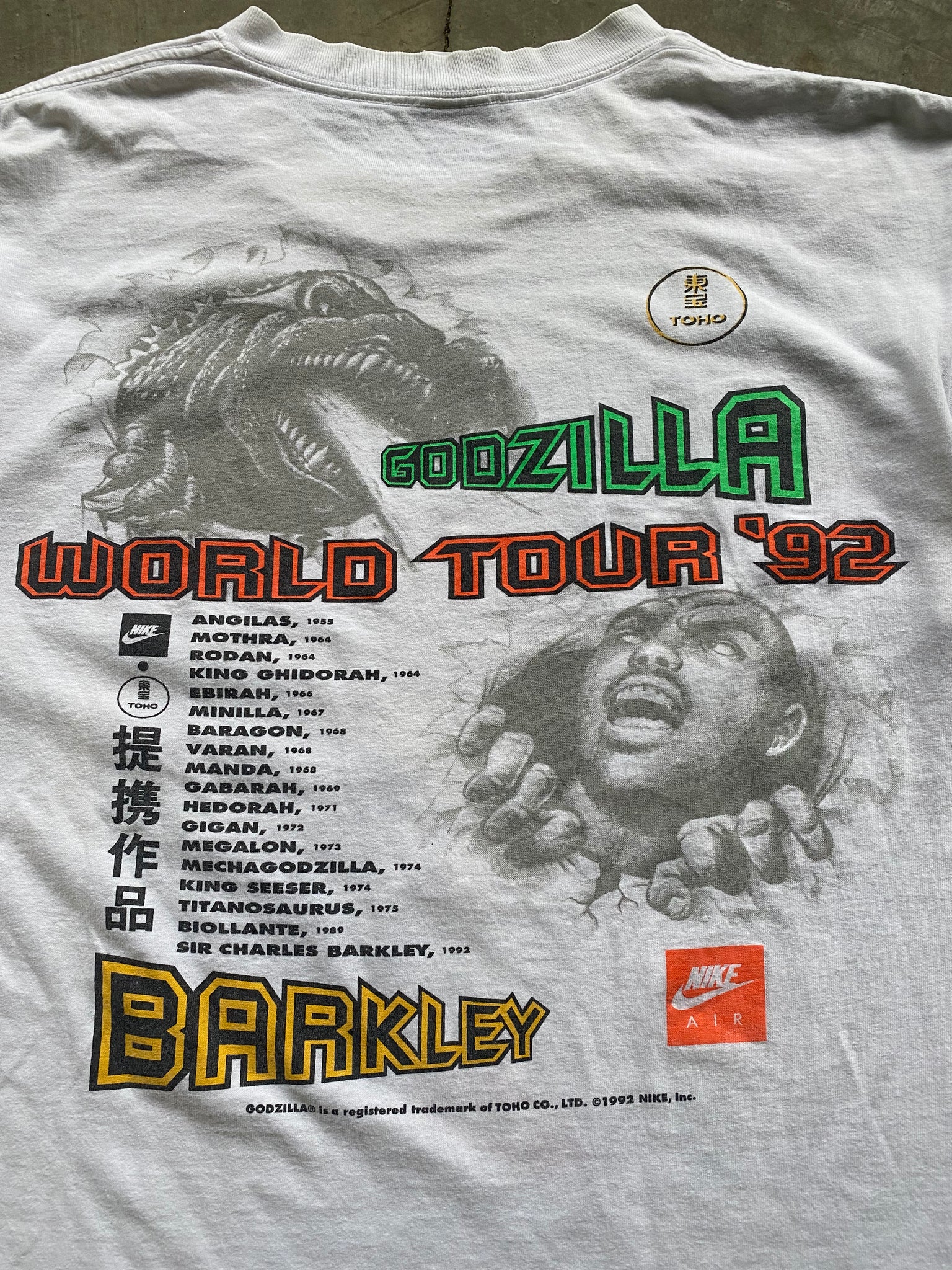 1992 NIKE BARKLEY GODZILLA WORLD TOUR TEE / LARGE