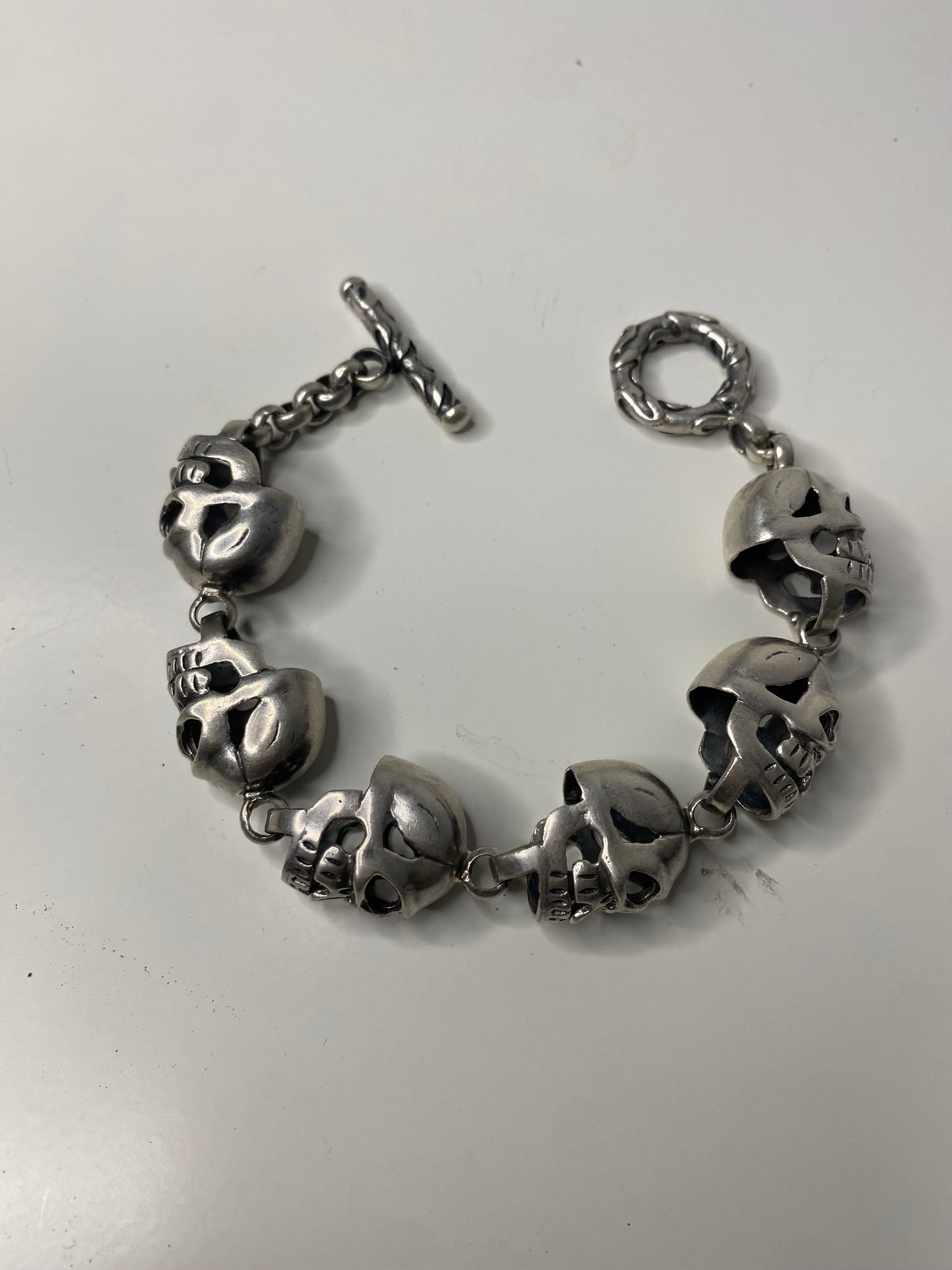 Chunky Skull .925 Silver toggle clasp Bracelet