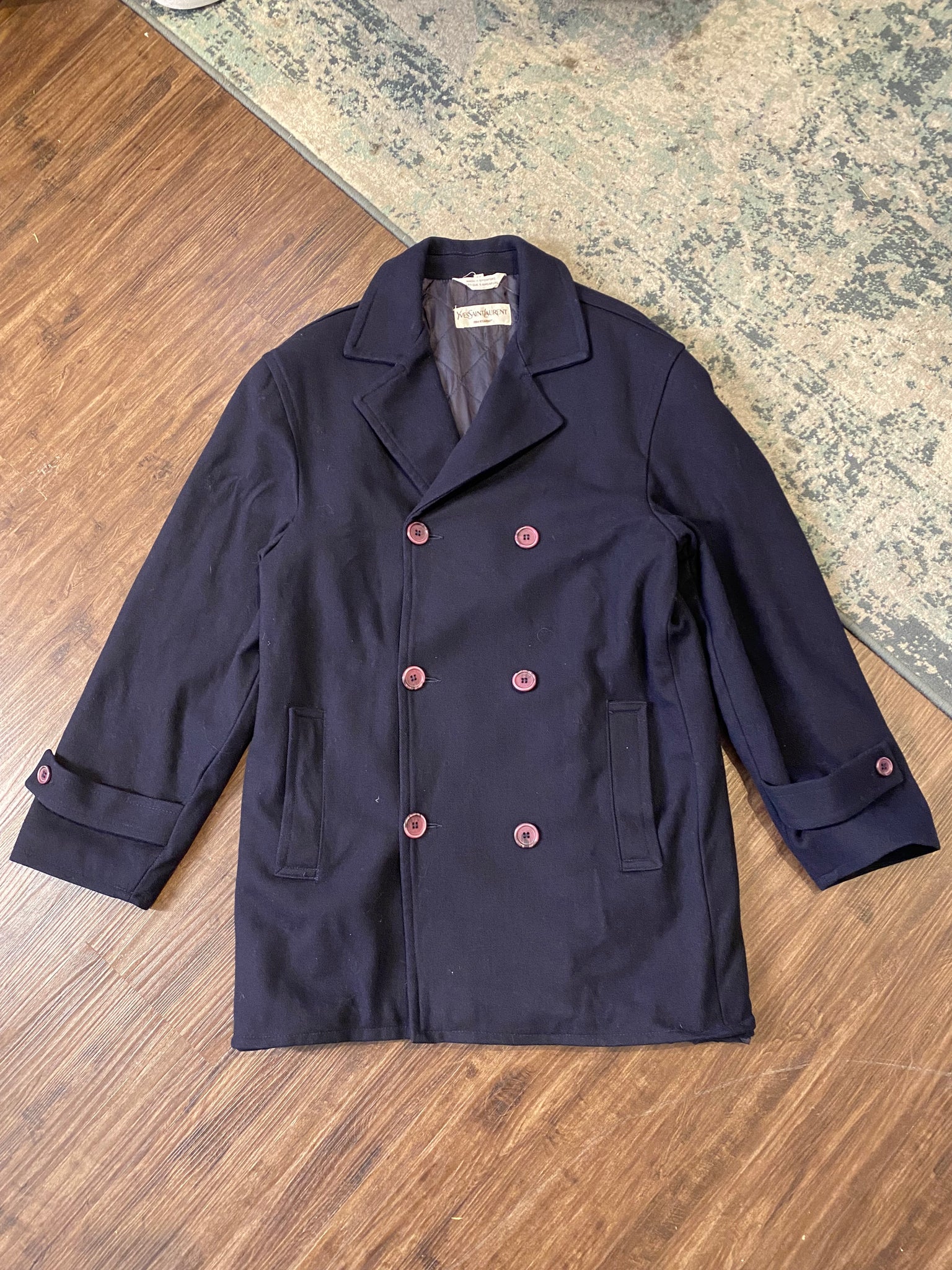 YSL navy wool coat / large