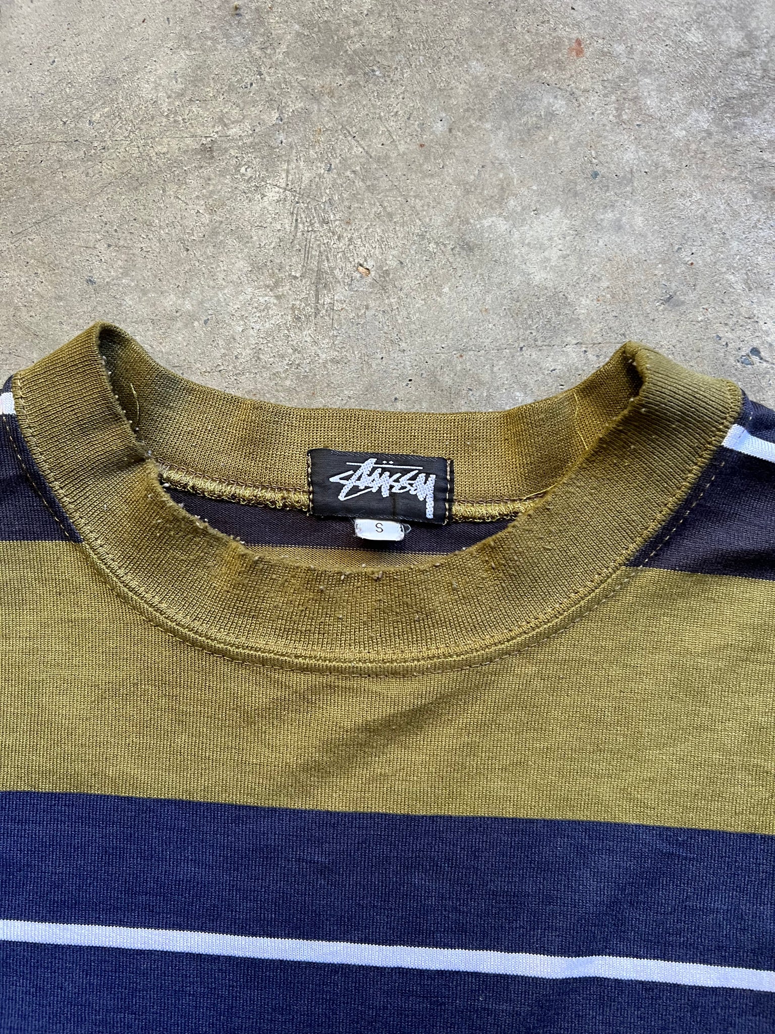 STUSSY 80S GREEN STRIPED TSHIRT / XLARGE