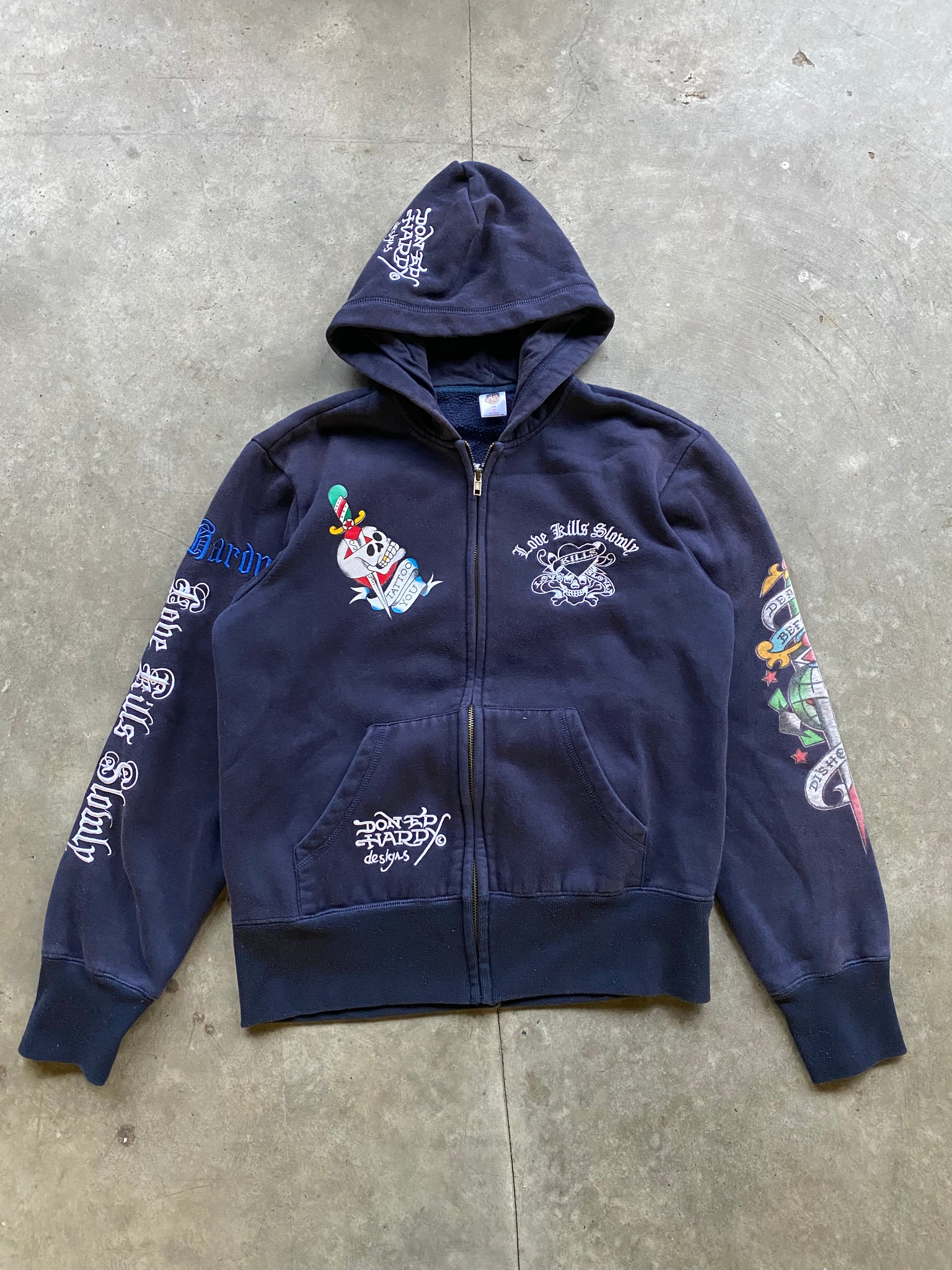 ED HARDY NAVY ZIPUP HOODIE / MEDIUM