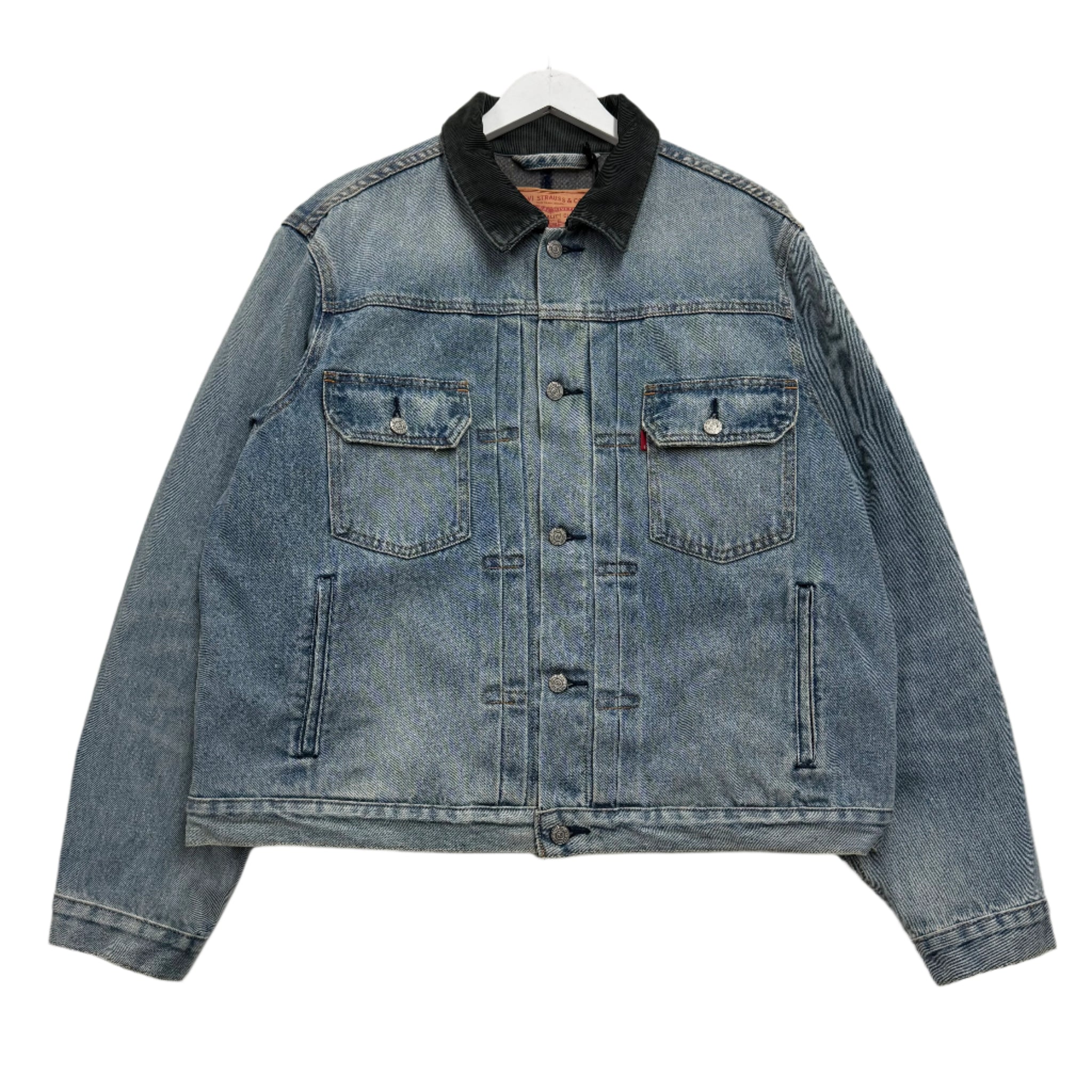 Stussy x Levi’s embossed praglad trucker jacket  Vancouver Vintage Streetwear Levis Front Denim 