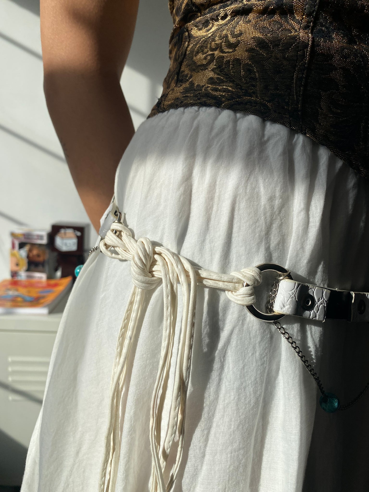 White Leather chain cowgirl belt