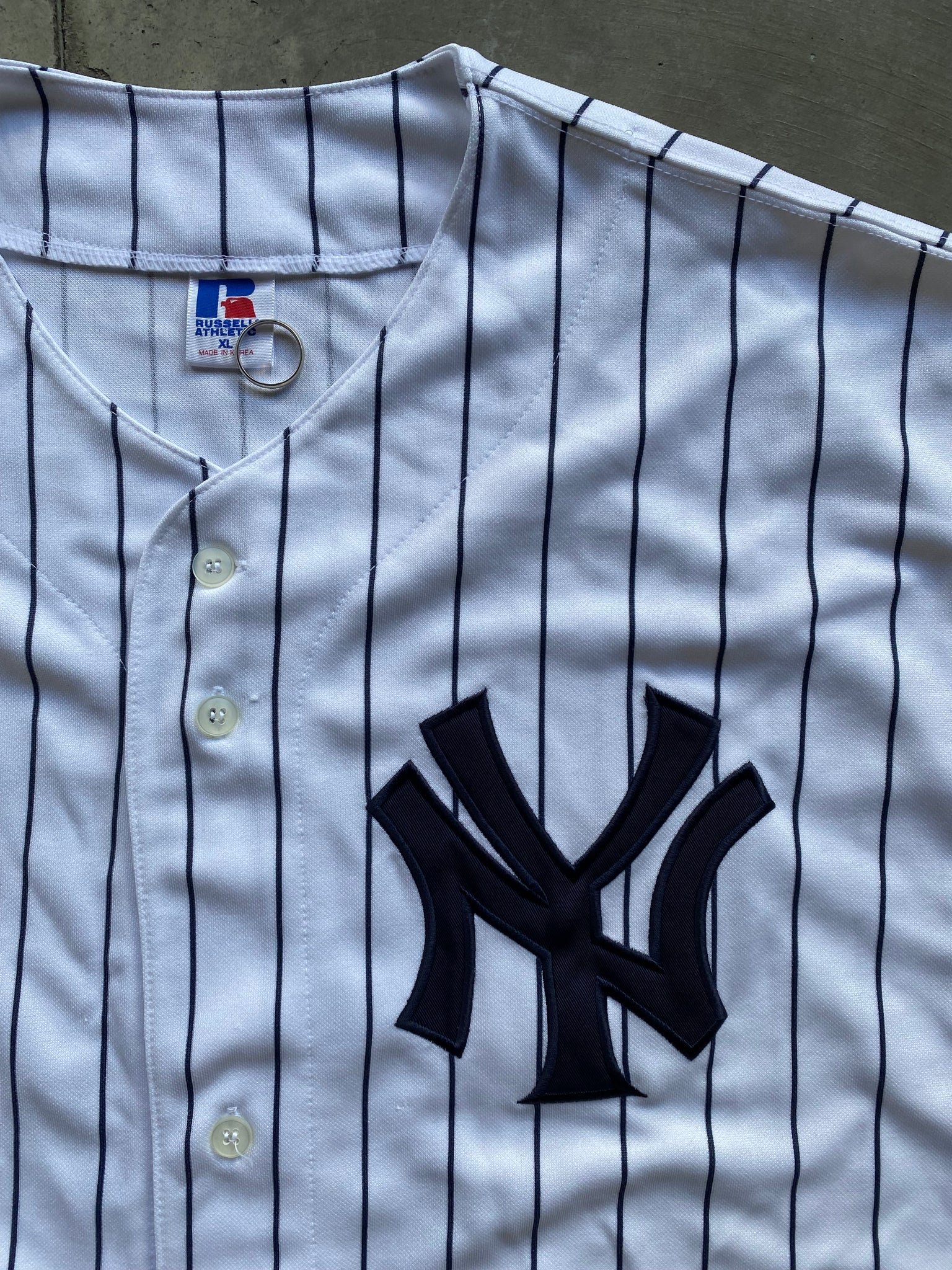 NY PINSTRIPE BASEBALL JERSEY BY RUSSELL / XLARGEA