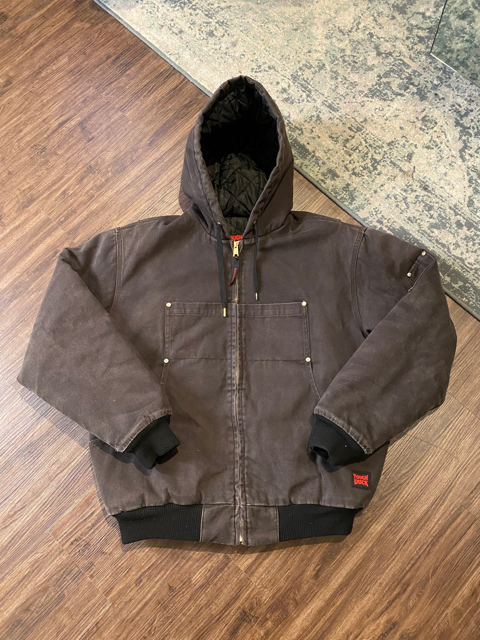 Tough duck hooded work jacket / large