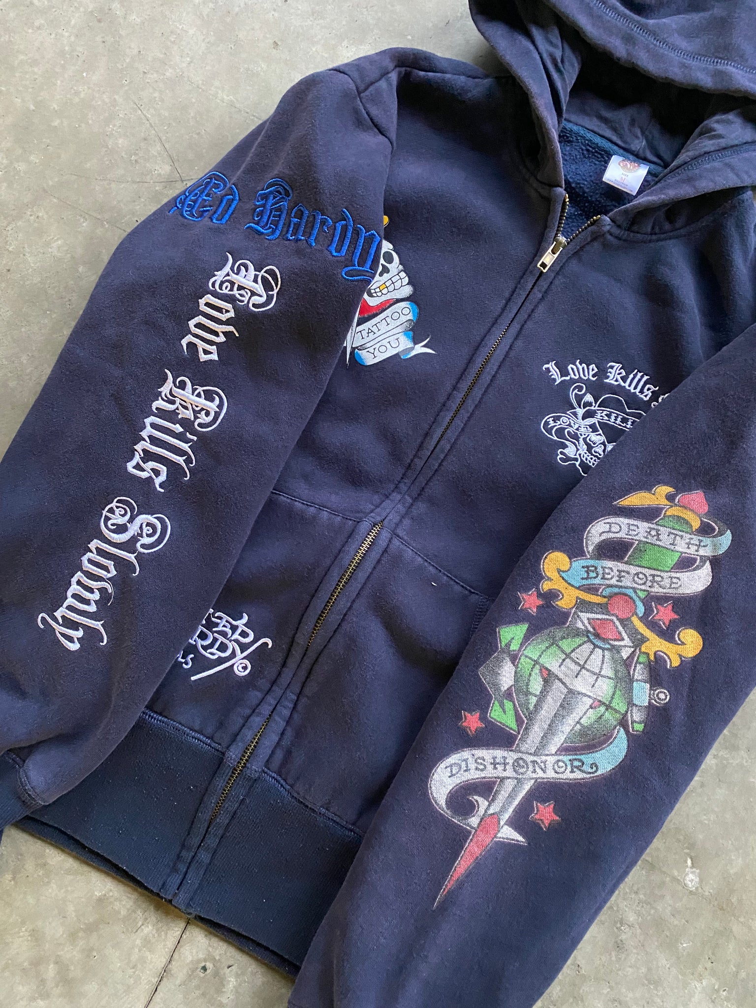 ED HARDY NAVY ZIPUP HOODIE / MEDIUM