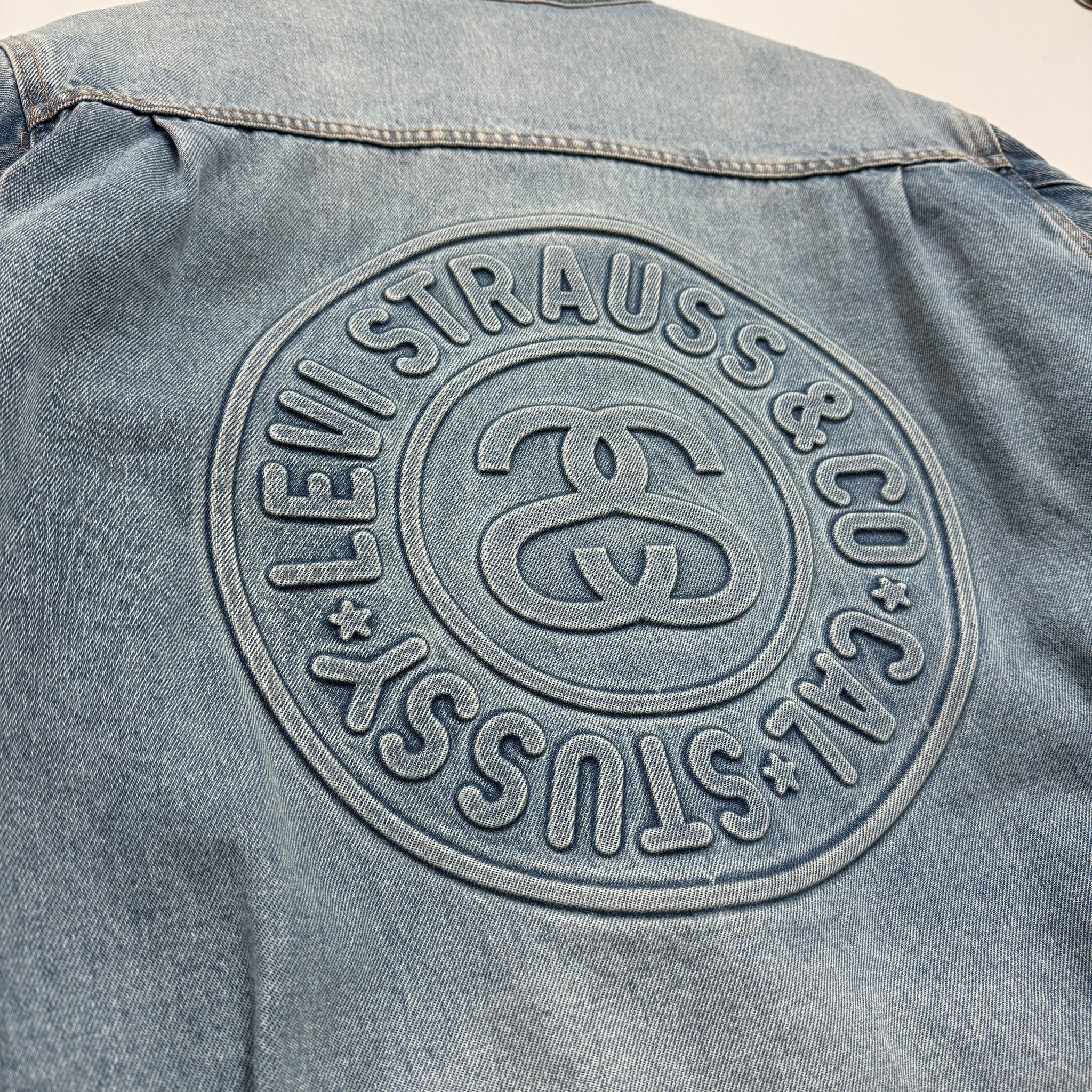Stussy x Levi’s embossed praglad trucker jacket  Vancouver Vintage Streetwear Levis Detail Denim 