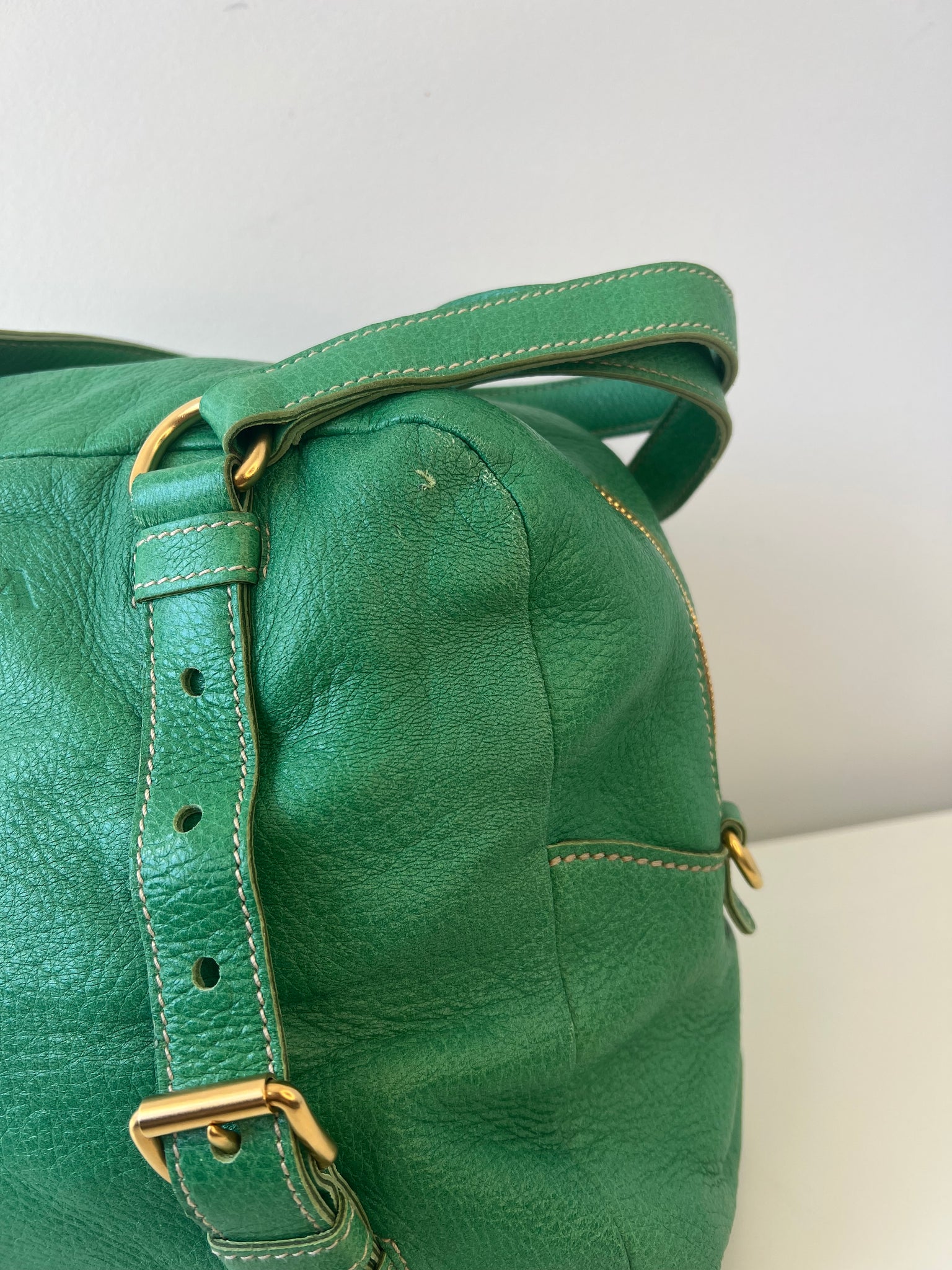 PRADA CERVO FOLDING BAG / GREEN