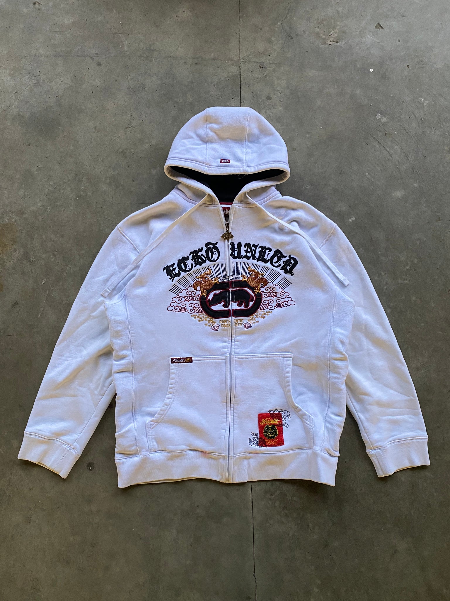 ECKO UNLTD WHITE ZIPUP HOODIE / MEDIUM