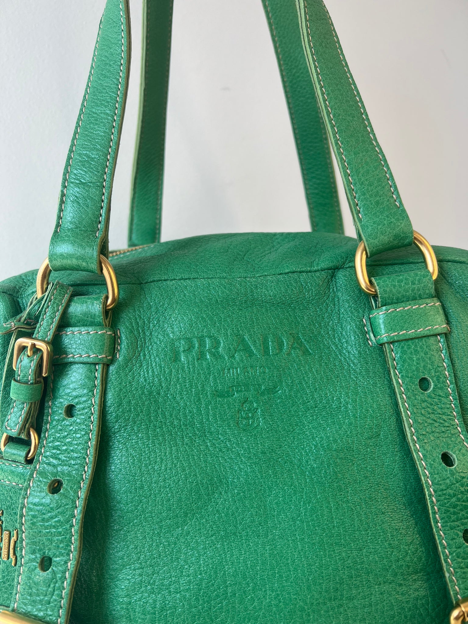 PRADA CERVO FOLDING BAG / GREEN