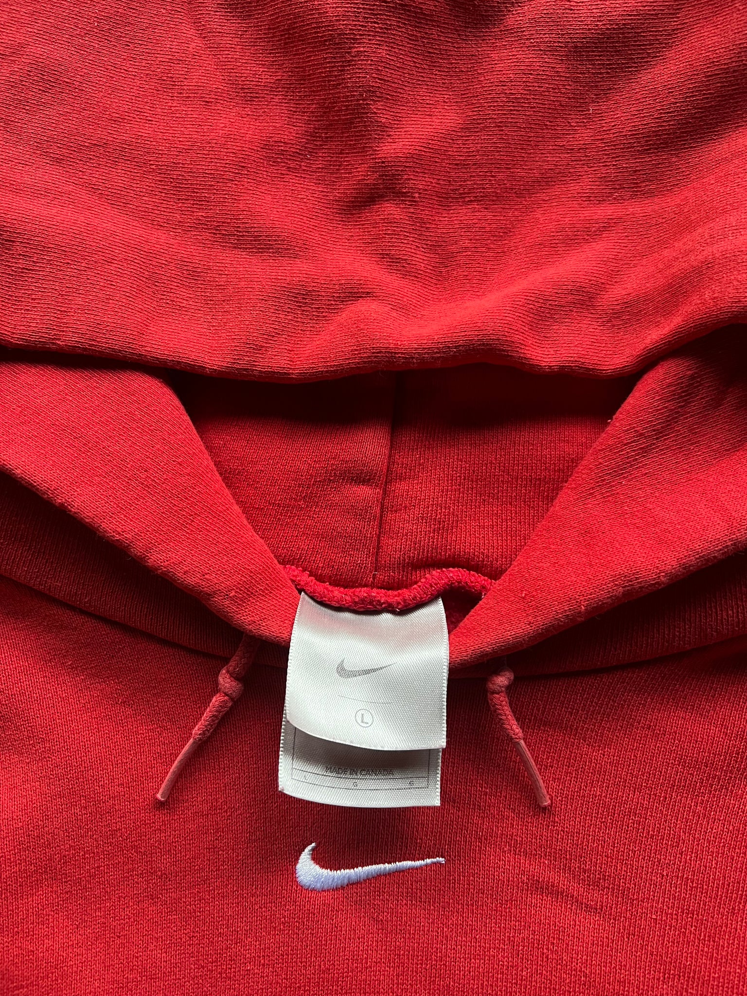 2000s NIKE RED MIDDLE SWOOSH HOODIE / LARGE