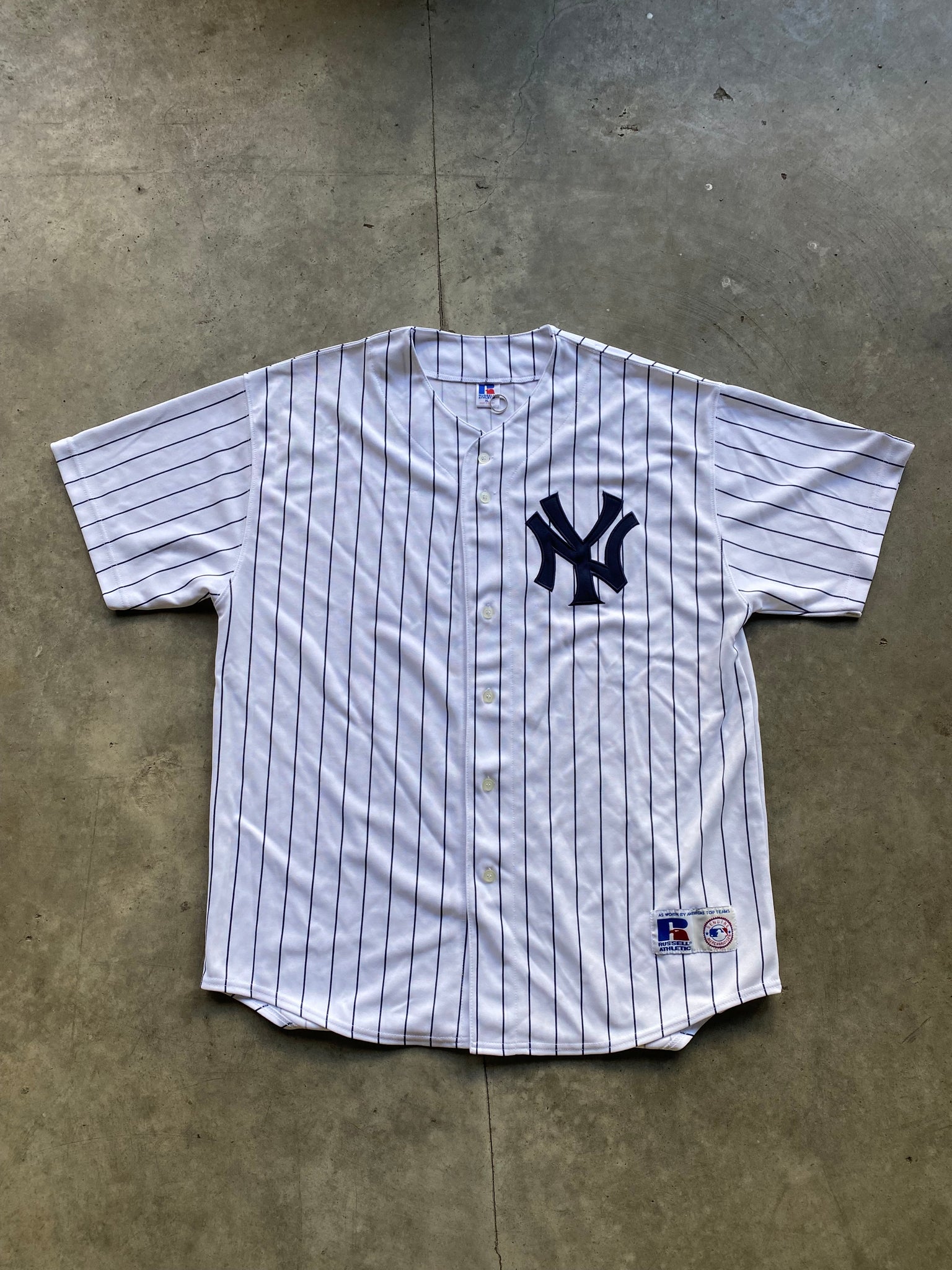 NY PINSTRIPE BASEBALL JERSEY BY RUSSELL / XLARGEA