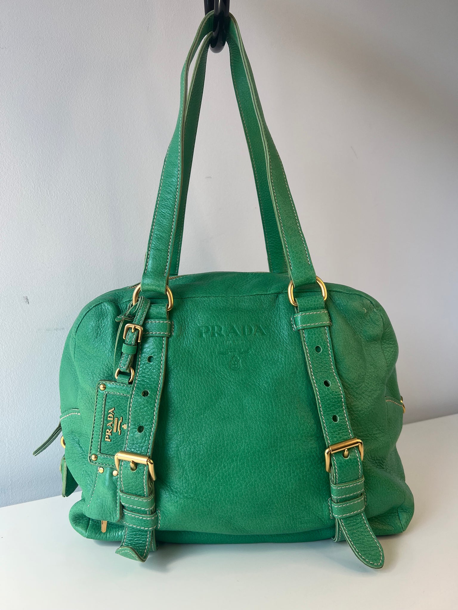 PRADA CERVO FOLDING BAG / GREEN