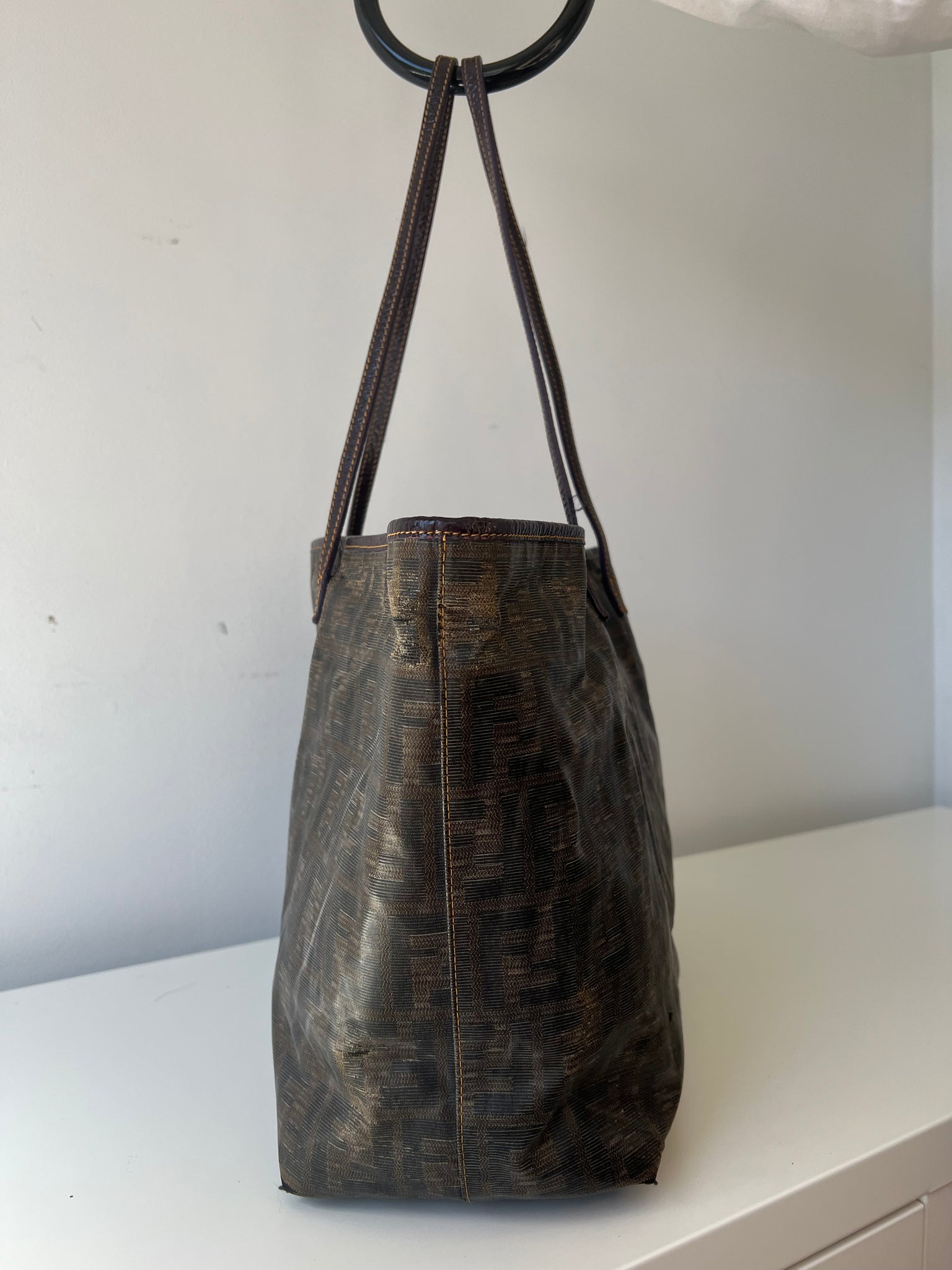 FENDI ROLL ZUCCA TOTE BAG / BROWN