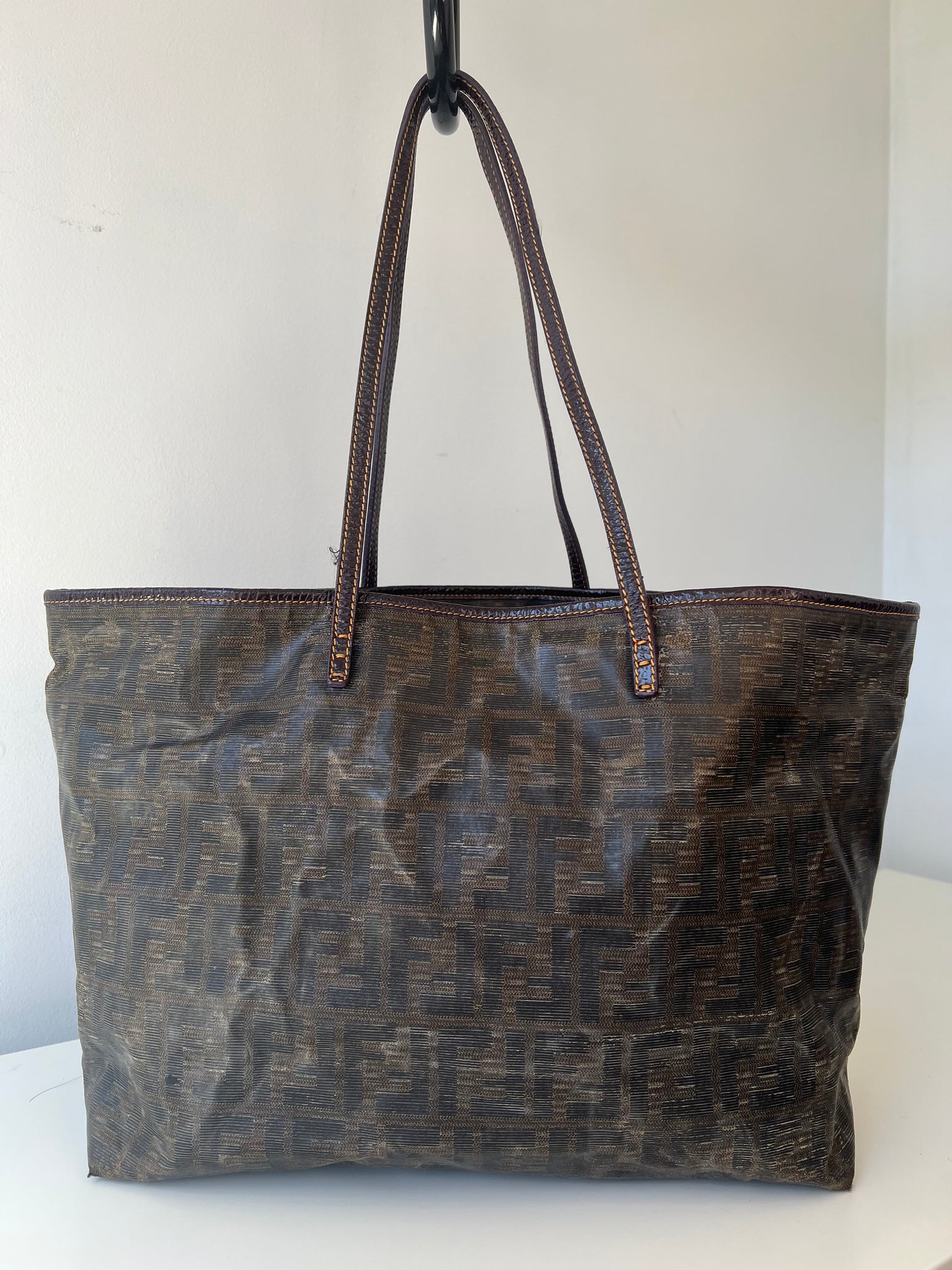 FENDI ROLL ZUCCA TOTE BAG / BROWN