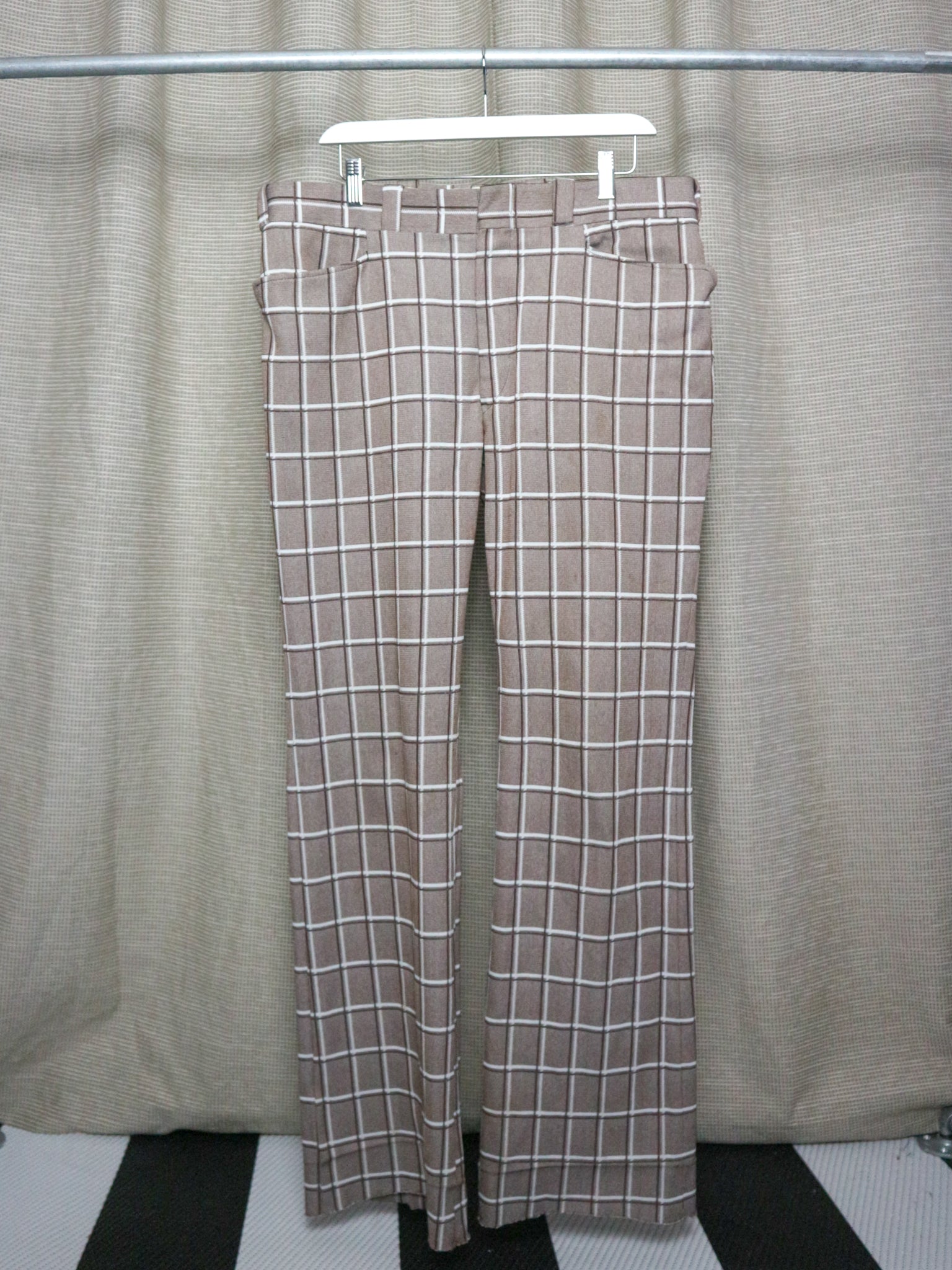 1970S CHECKERED FLARE BELL BOTTOM TROUSERS / 34X34