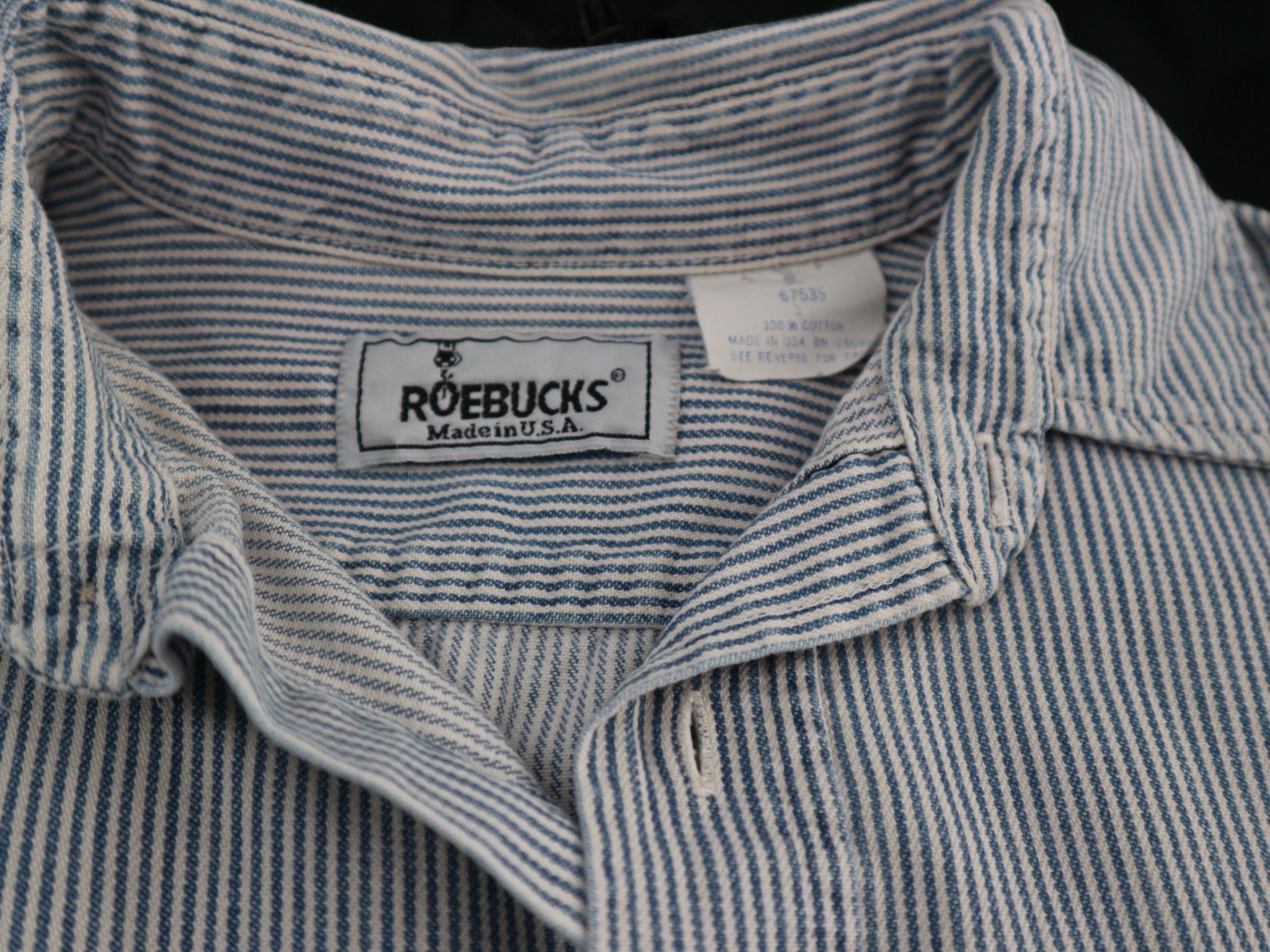 1980S ROEBUCKS DISTRESSED HICKORY WORK SHIRT/ LARGE