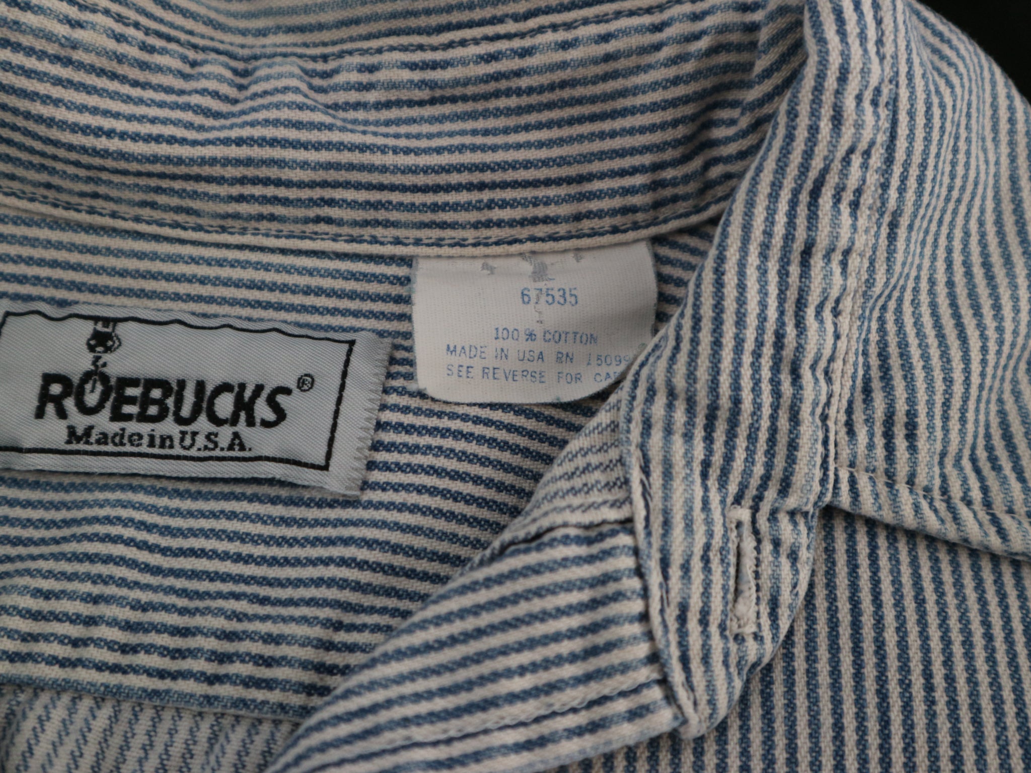 1980S ROEBUCKS DISTRESSED HICKORY WORK SHIRT/ LARGE