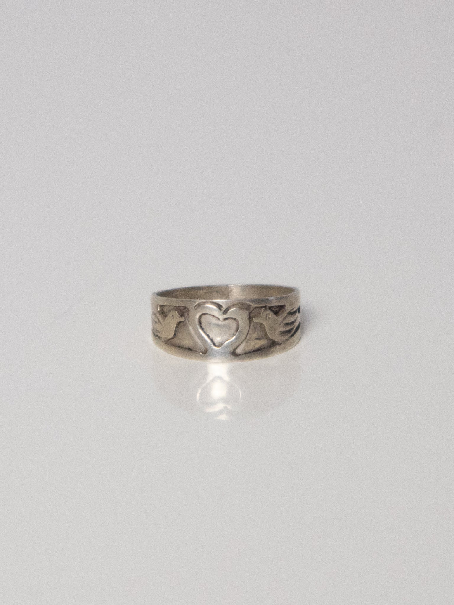 Dove and Heart .925 Silver Ring / 5.5