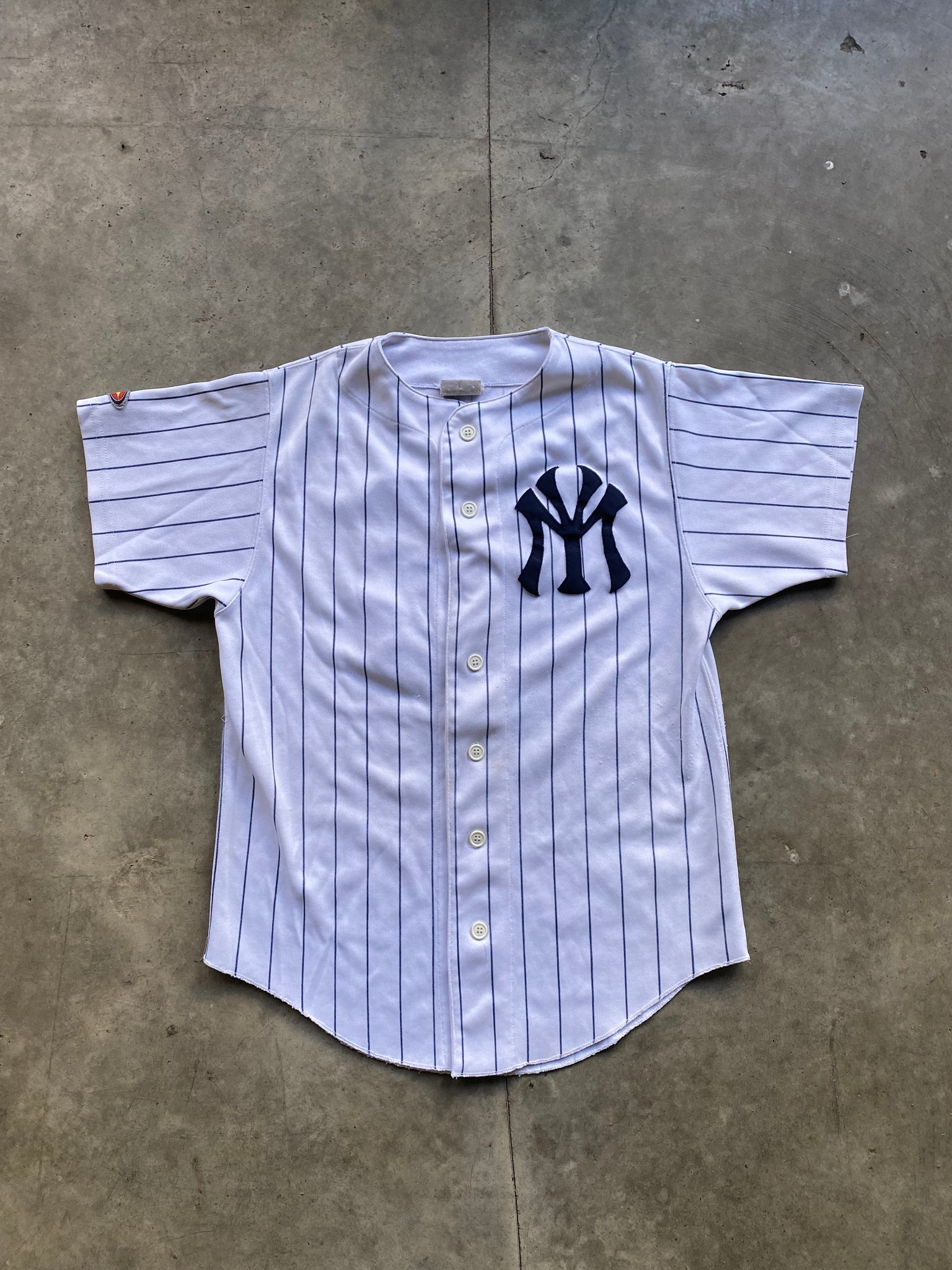 NY PINSTRIPE BASEBALL JERSEY BY EASTON / SMALL