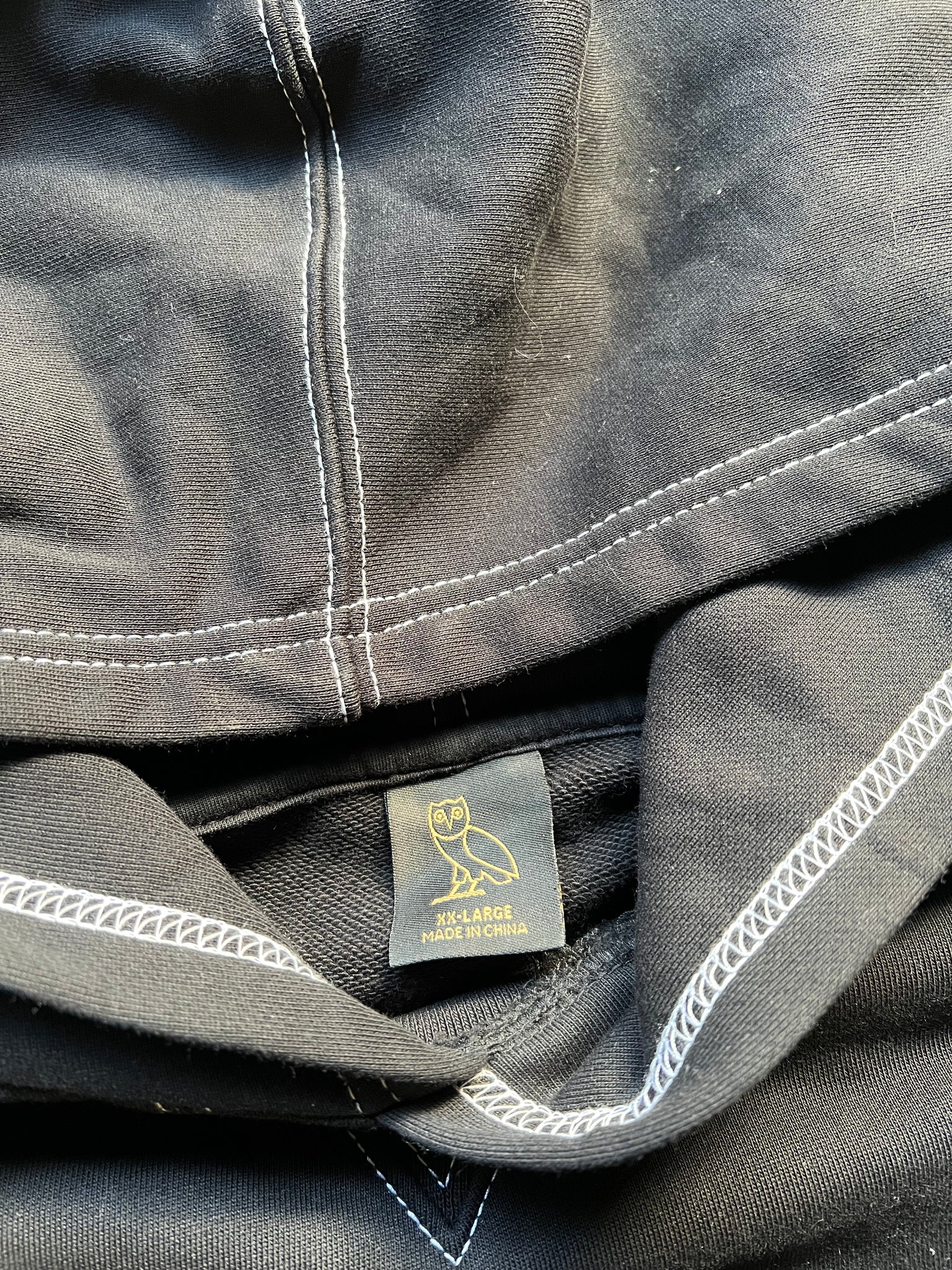 OVO CONTRAST STITCH BLACK HOODIE / XXLARGE