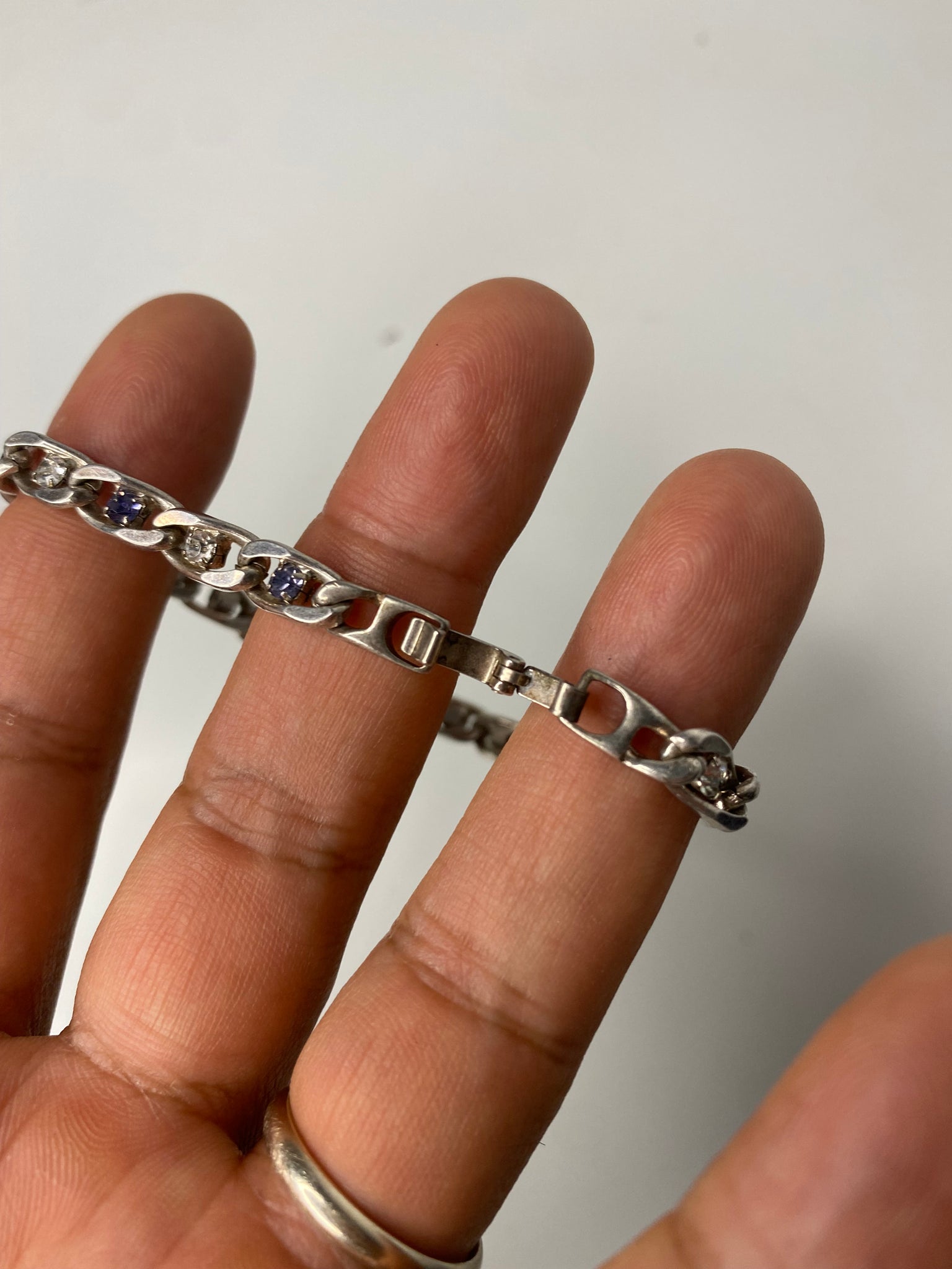 Jewelled Mariner link silver lock in clasp bracelet