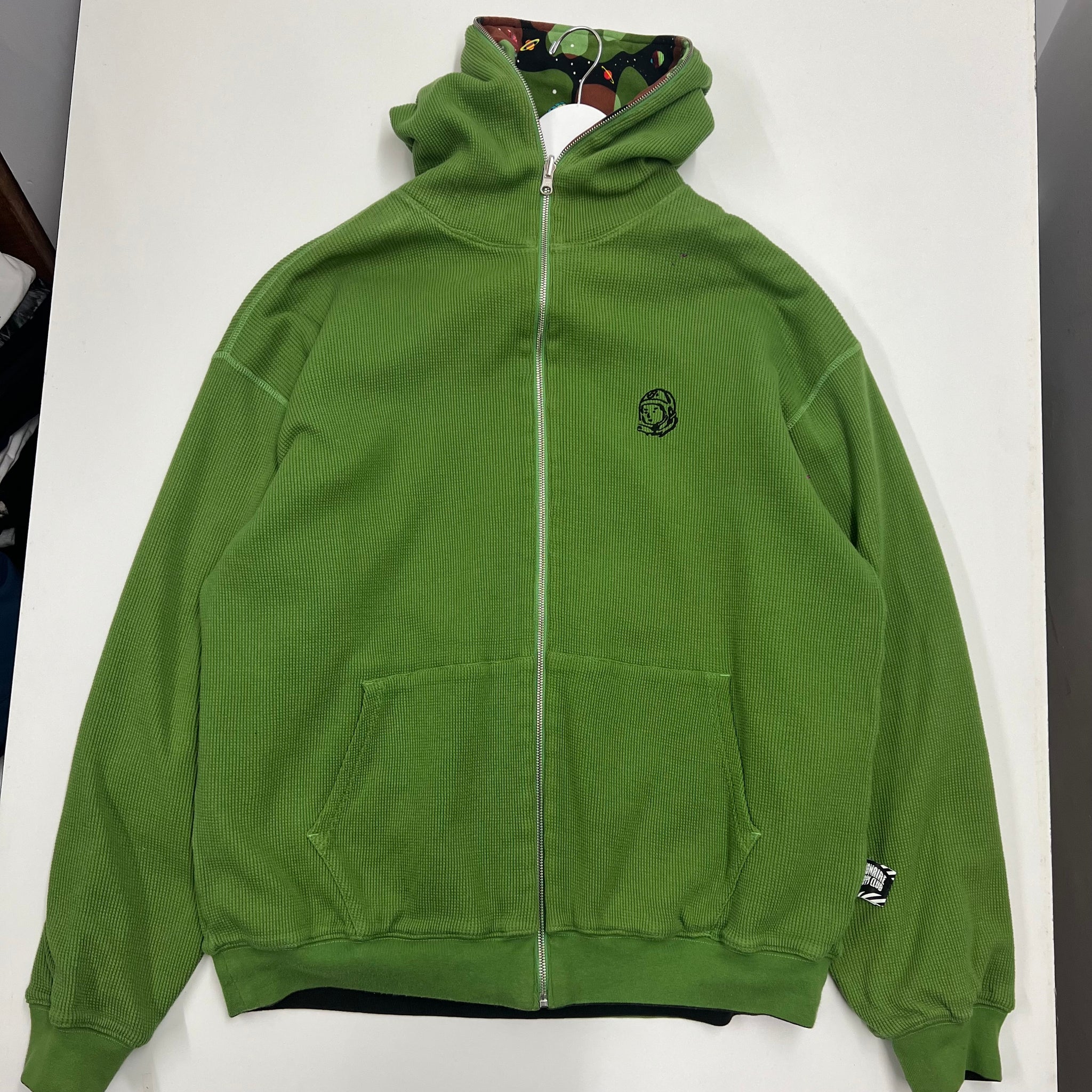 reversible side waffle knit hoodie