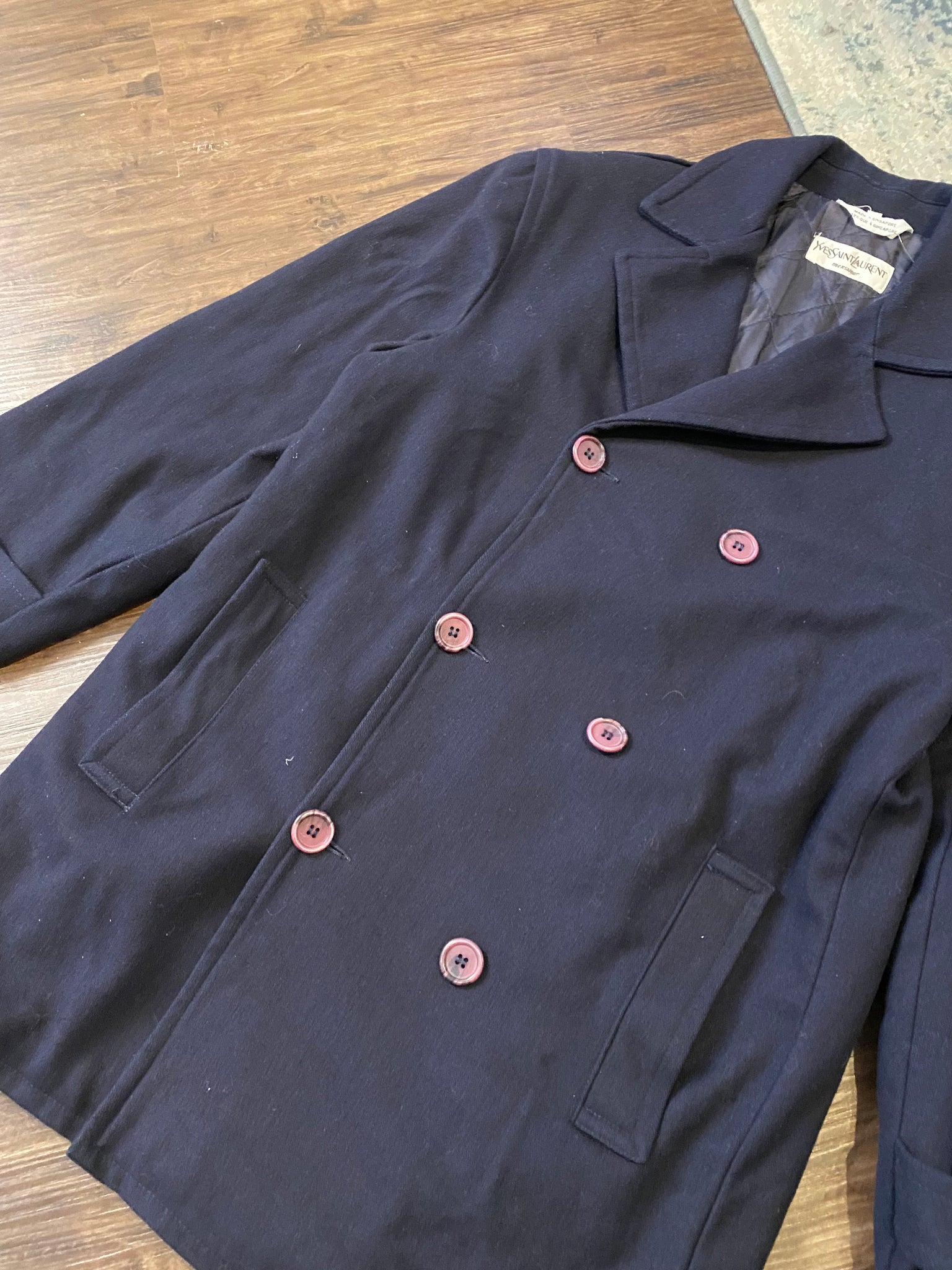 YSL navy wool coat / large