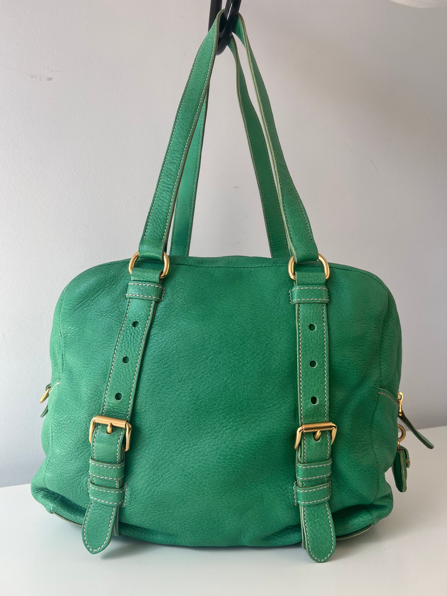 PRADA CERVO FOLDING BAG / GREEN