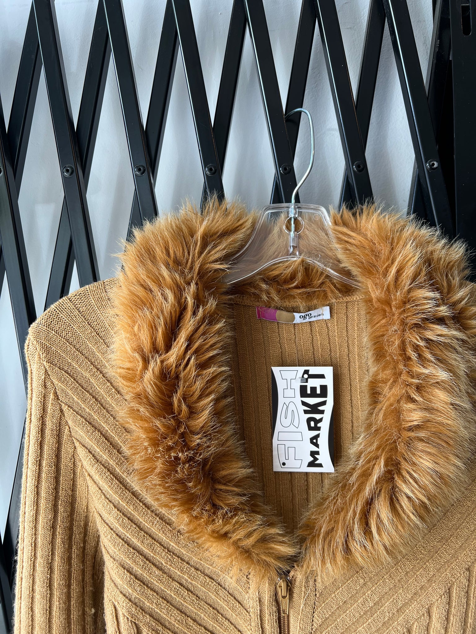 OGO FUR PARIS TAN KNIT/FUR ZIPUP / SMALL