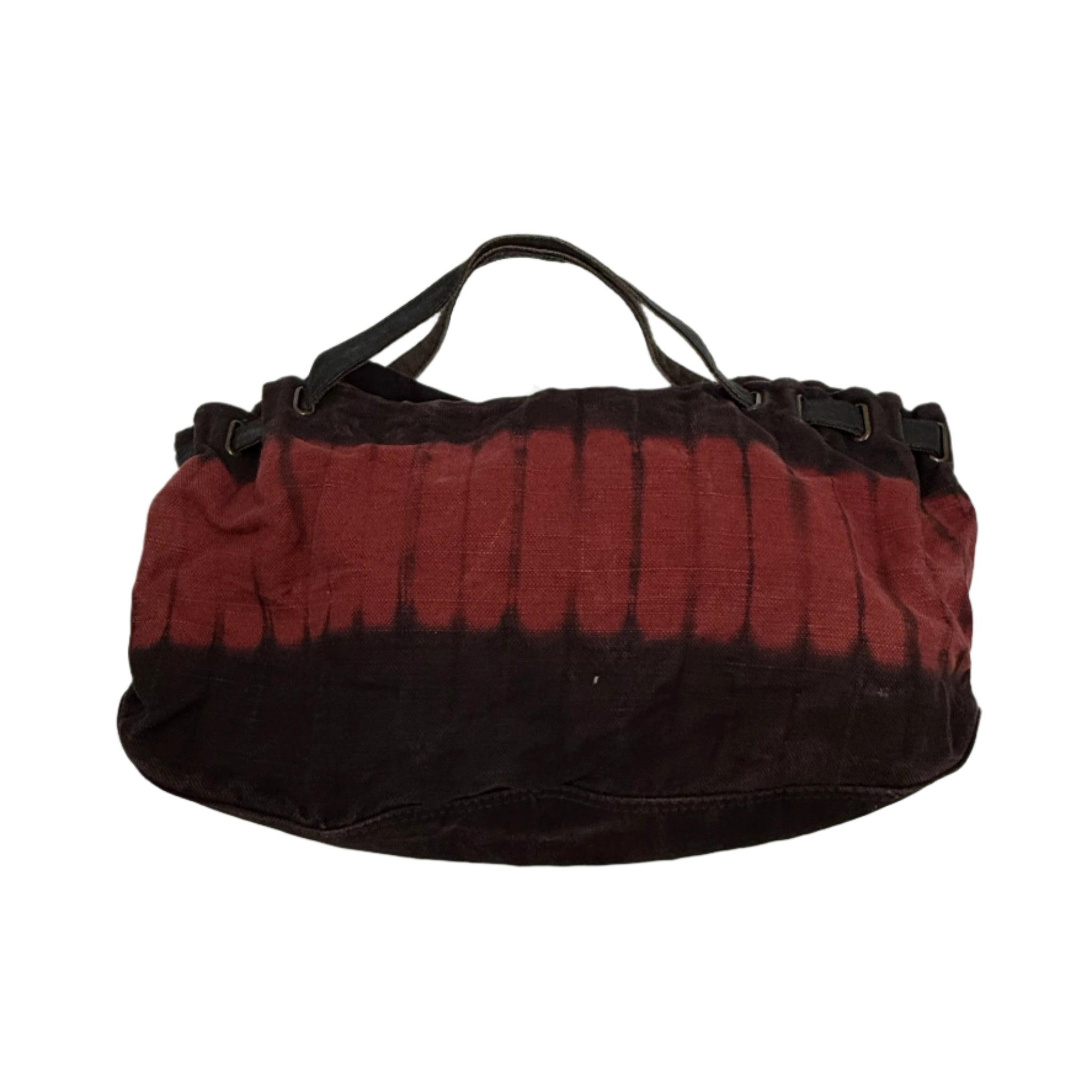 Red and black duffel bag on a white background