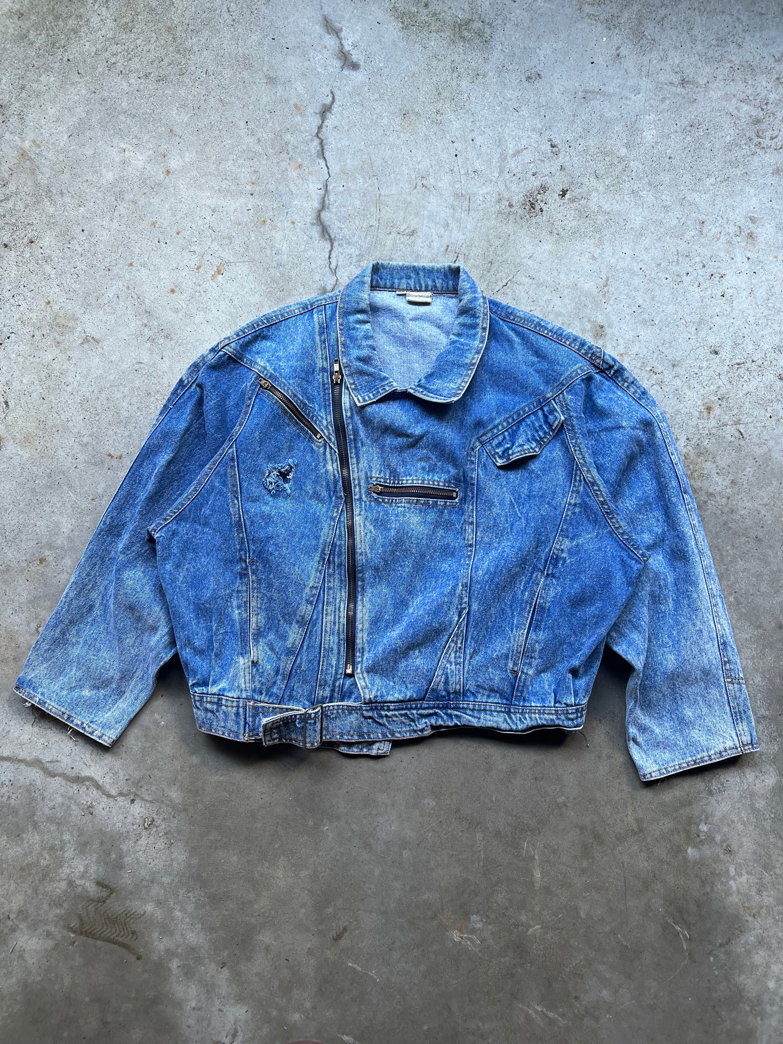 VINTAGE DENIM MOTO JACKET / LARGE