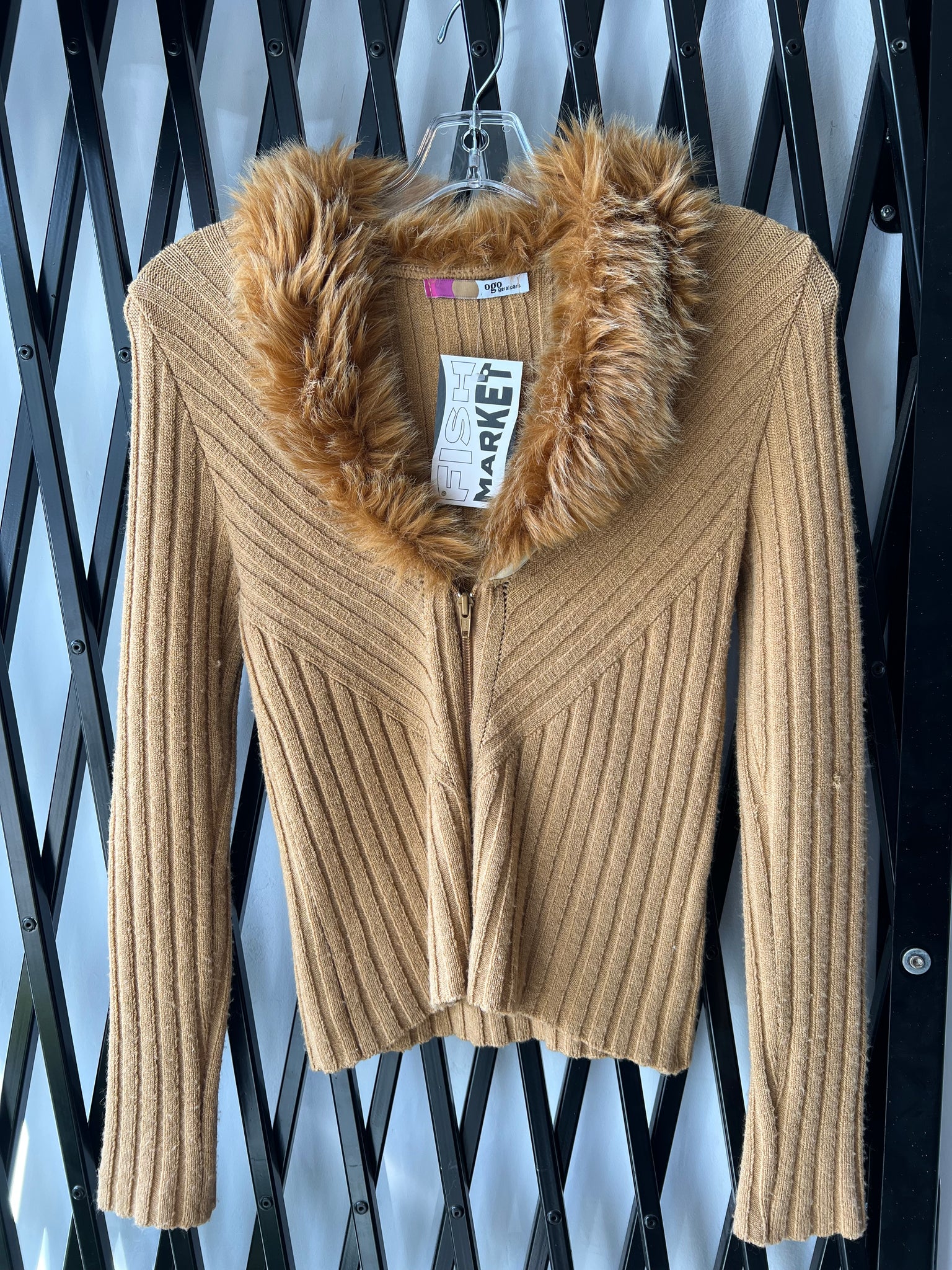 OGO FUR PARIS TAN KNIT/FUR ZIPUP / SMALL