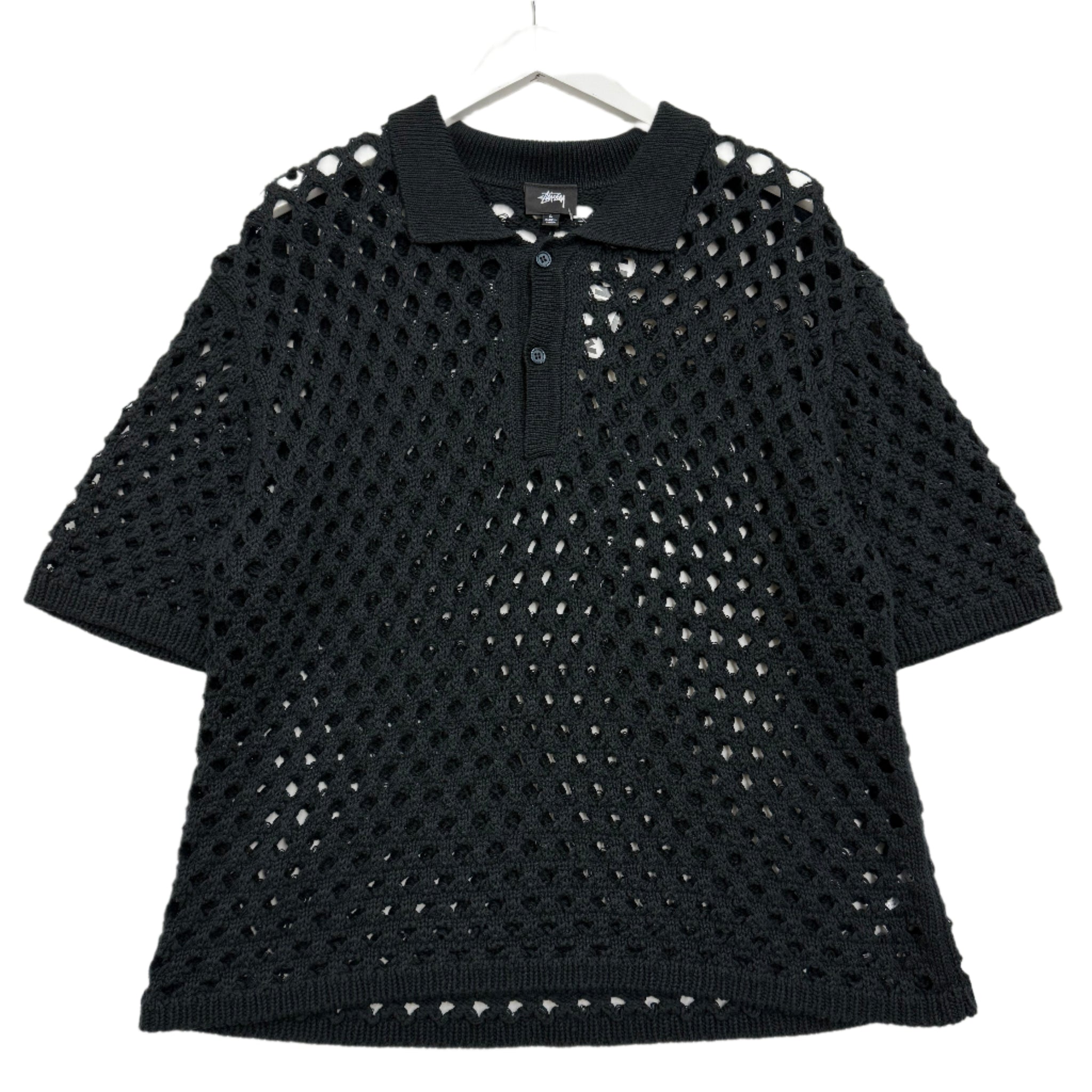 stussy loose guage black polo shirt
