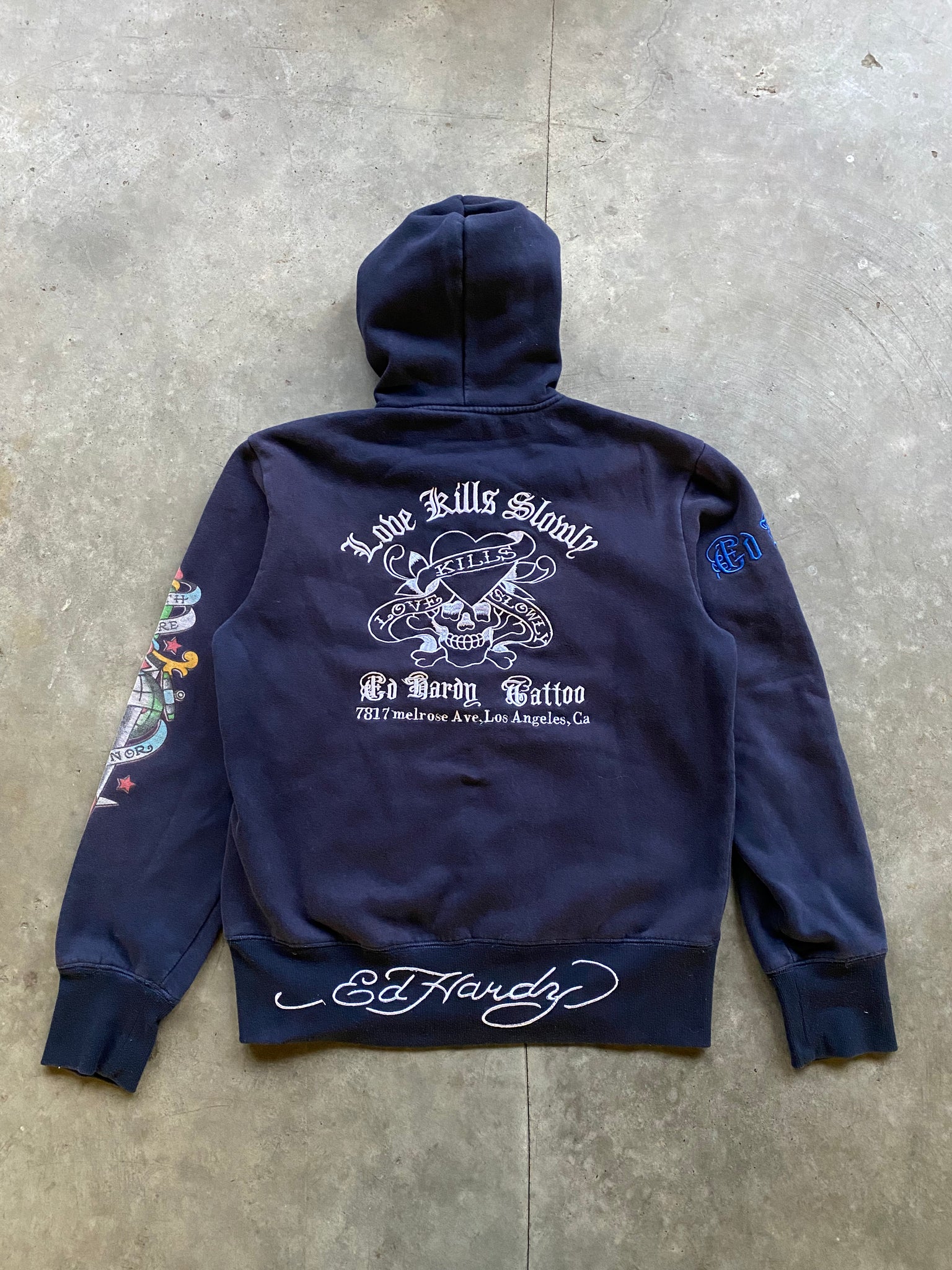 ED HARDY NAVY ZIPUP HOODIE / MEDIUM